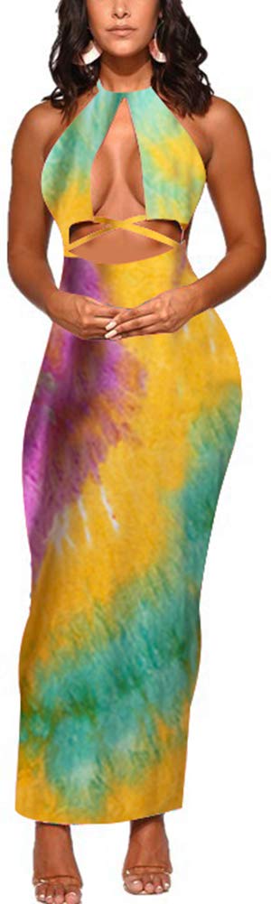 Women's Sexy Two-Piece Maxi Dress - Floral Print Halter V-Neck Sleeveless Summer Outfit for Beach, Pool Party & Club Wear | Boho Chic Style