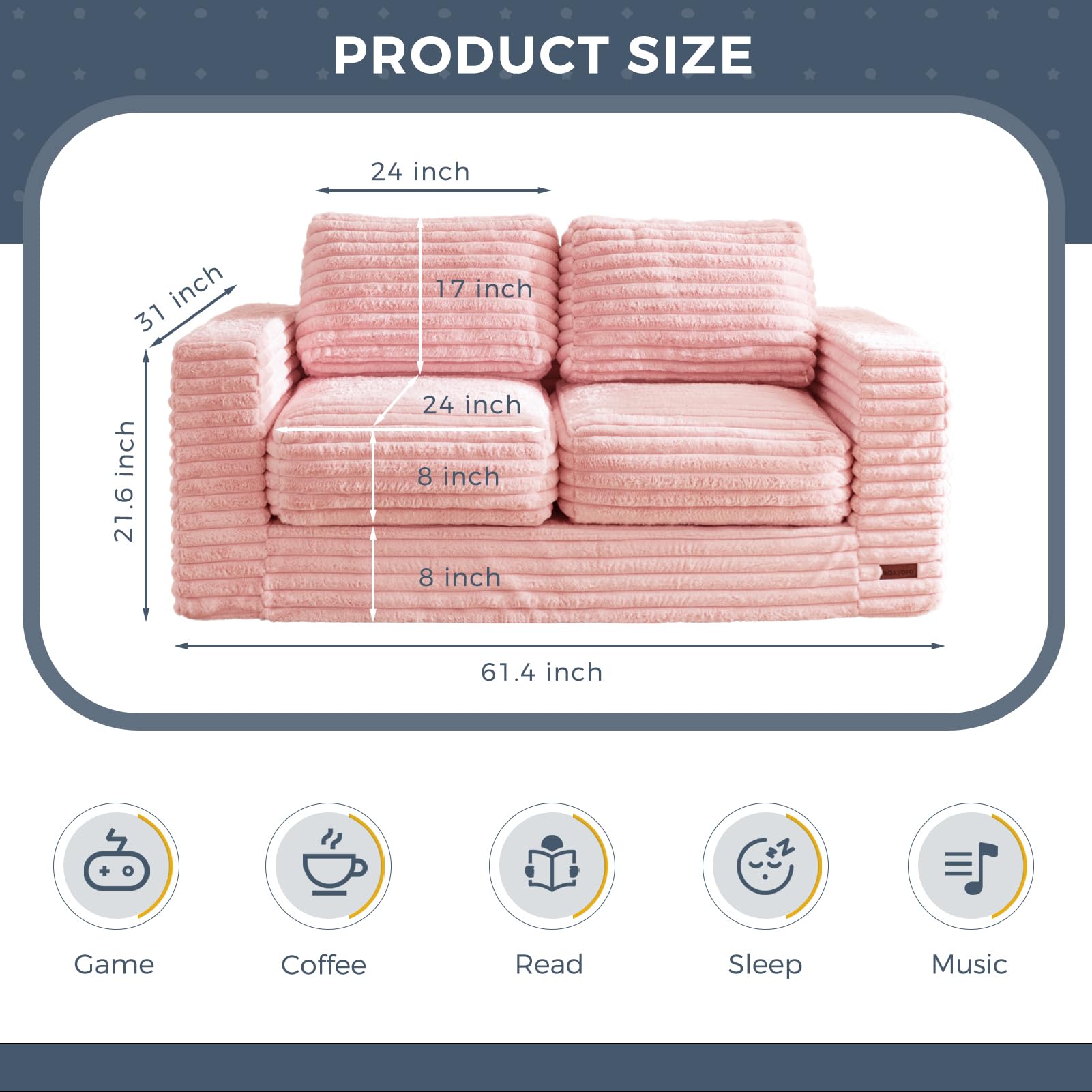 MAXYOYO Striped Faux Fur Bean Bag Chair - 2-Seater Floor Sofa with Pillows & Armrests | Cozy Living Room Seating for Teens & Adults | Perfect for Gaming, Movie Nights & Relaxation