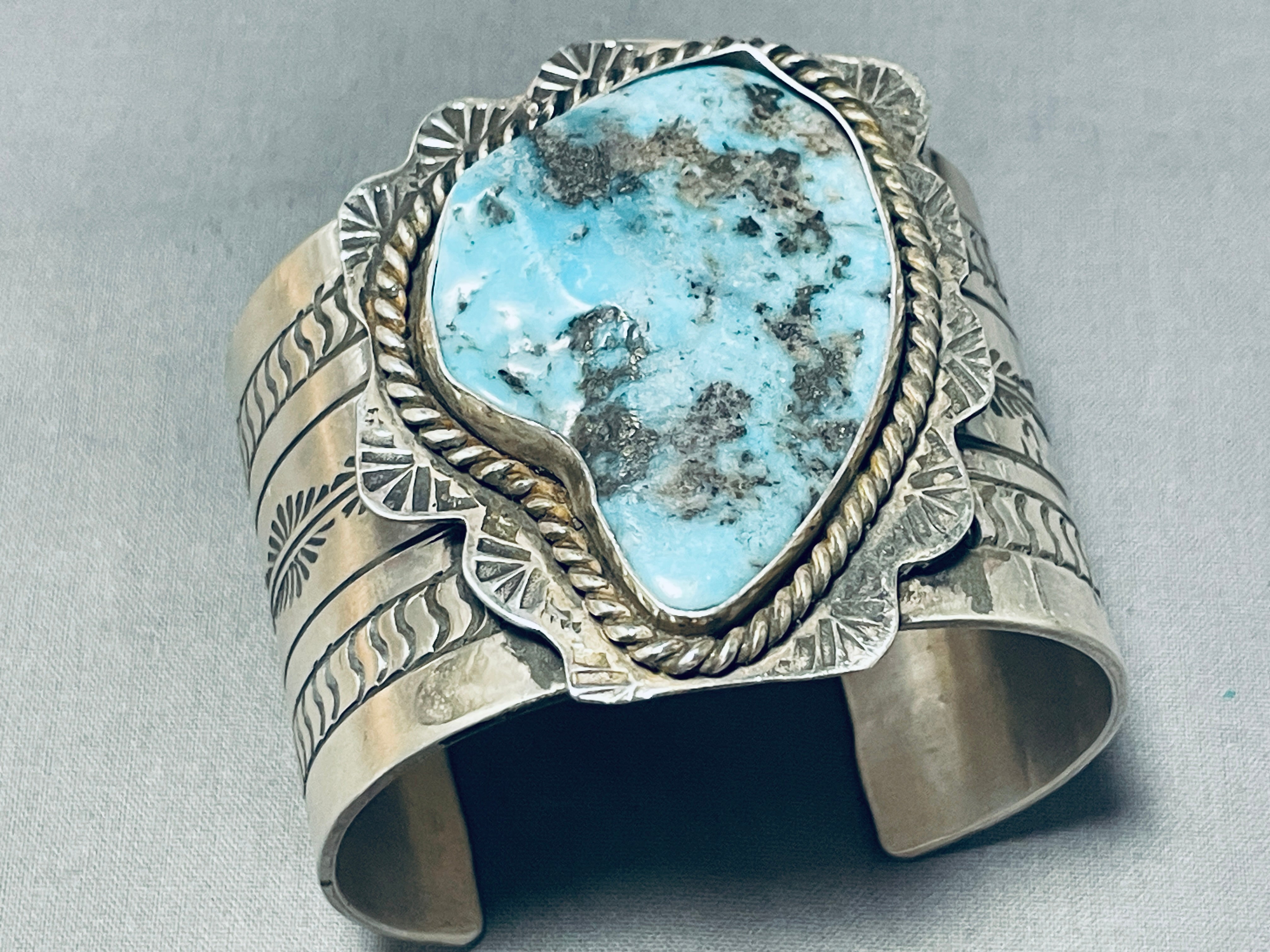 158g Stunning Native American Navajo Morenci Turquoise Sterling Silver Bracelet - Handmade Jewelry for Women, Boho Chic Accessory for Casual & Formal Wear