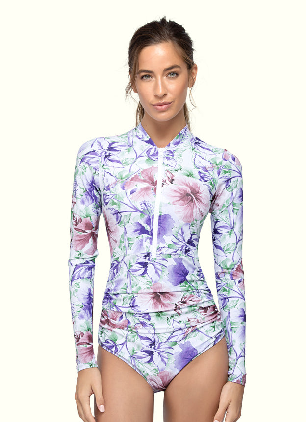 Stylish Side Ruching Long Sleeve One Piece Swimsuit for Women - Perfect for Beach Vacations, Pool Parties & Summer Getaways