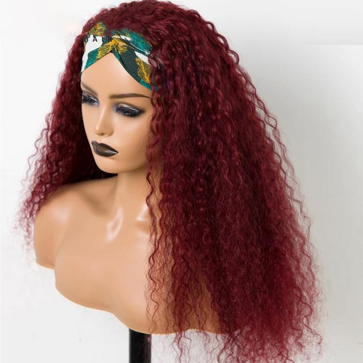 Ombre Dark Red 100% Human Hair Wigs for Black Women - Burgundy Curly Headband Wig (24'', 1B/Burgundy) | No Lace Front | Unprocessed Natural Hair | Perfect for Parties, Weddings & Daily Styling