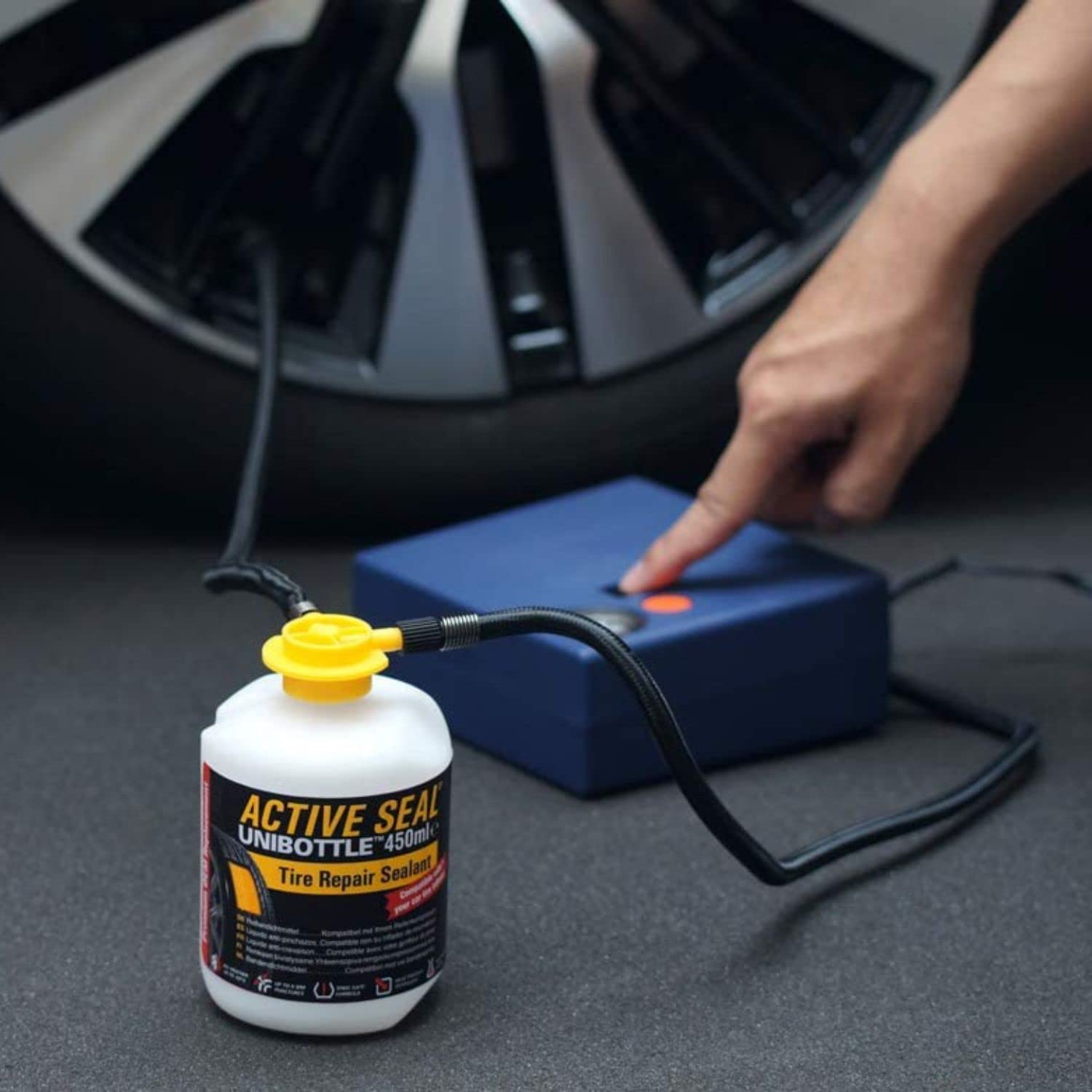 AIRMAN Tire Repair Sealant 450ml UNIBOTTLE - Universal Tire Sealant for All Vehicles, Works with Any Air Compressor - Emergency Flat Tire Repair for Cars, Trucks, Motorcycles & RVs