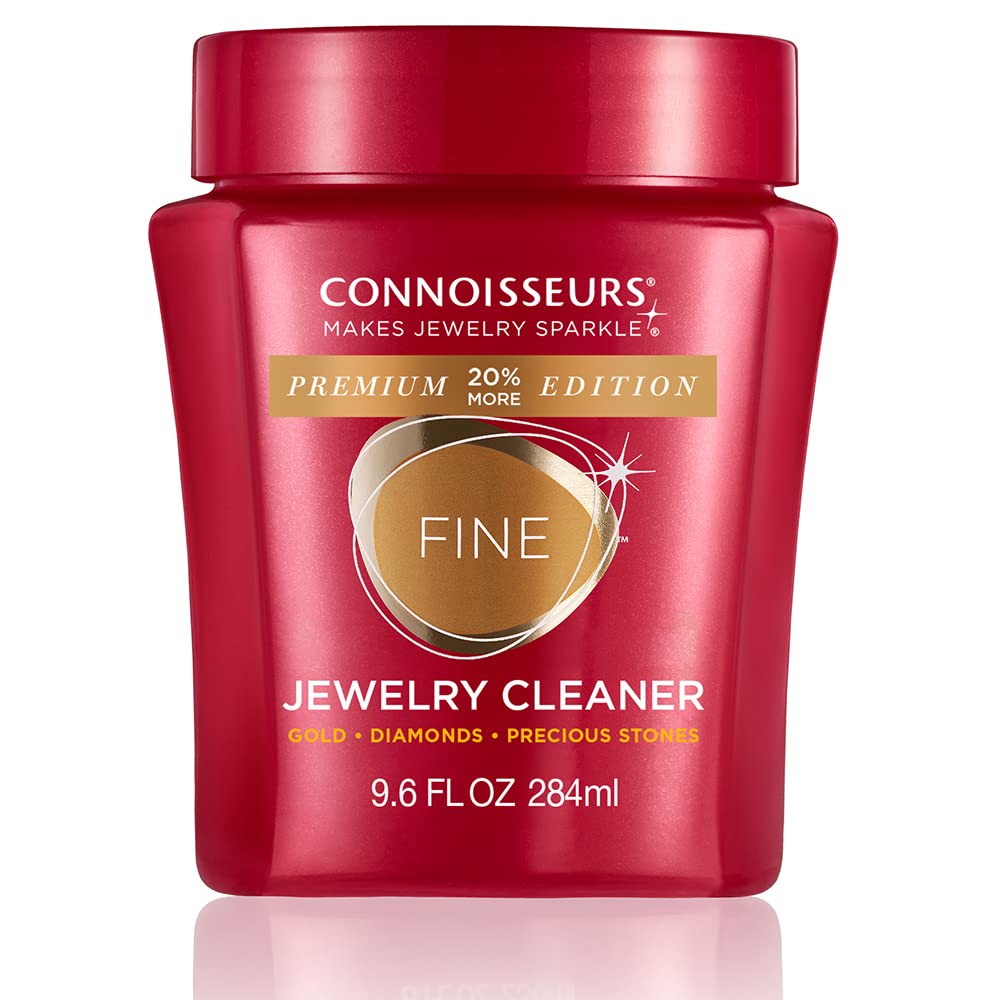 CONNOISSEURS Premium Edition Jewelry Cleaner 9.6oz - Safe for Fine, Silver & Delicate Jewelry | Professional Jewelry Cleaning Solution for Rings, Necklaces & Watches | At-Home Jewelry Care Kit