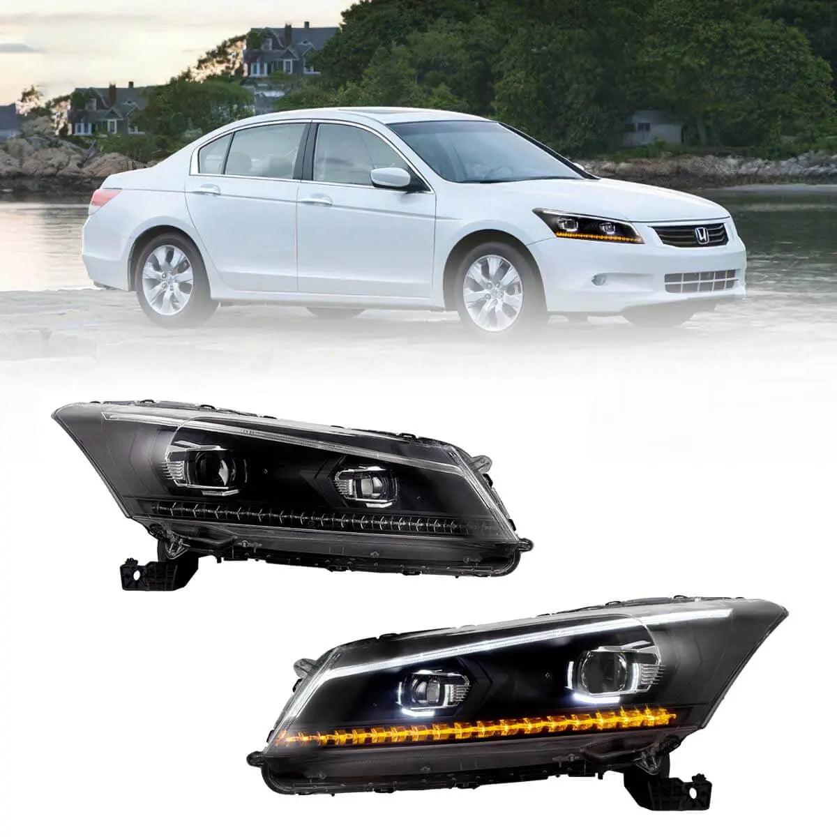 LED Headlight Assembly Projector Black Compatible with 2008-2012 Honda Accord 8th Gen & Inspire US Type - High Brightness for Night Driving & Foggy Conditions