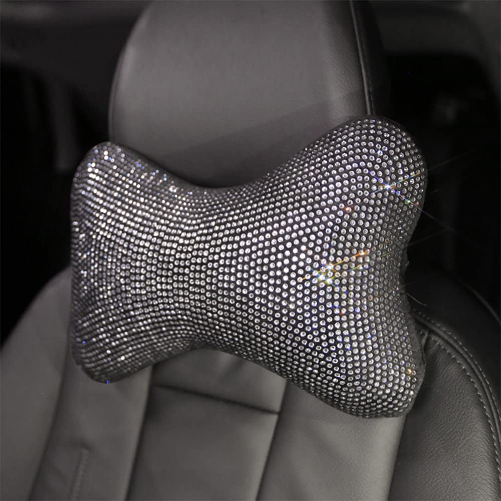Crystal Diamond Car Neck Pillow - Bling Headrest Cushion for Women & Girls, Silver Decorative Car Accessories | Perfect for Long Drives & Road Trips