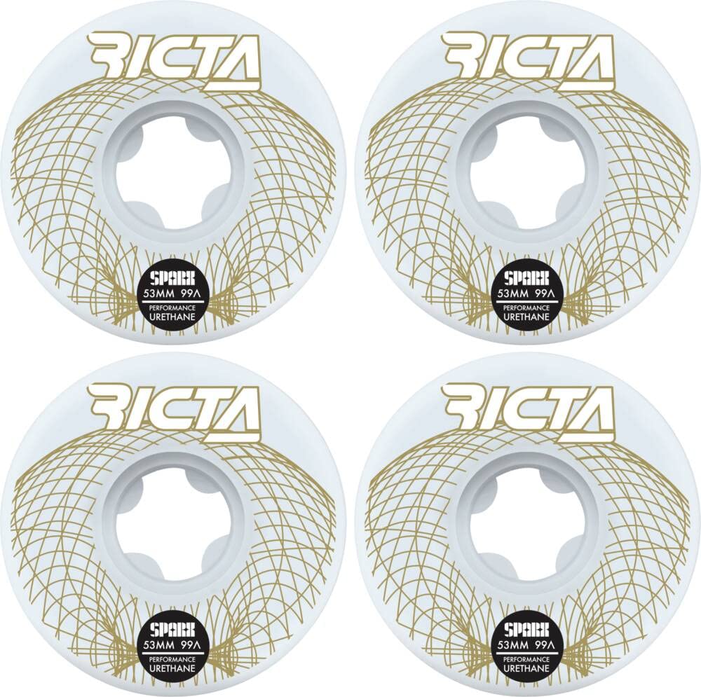 Ricta Wireframe Sparx 99a Skateboard Wheels - White - High-Performance Wheels for Street Skating & Park Tricks