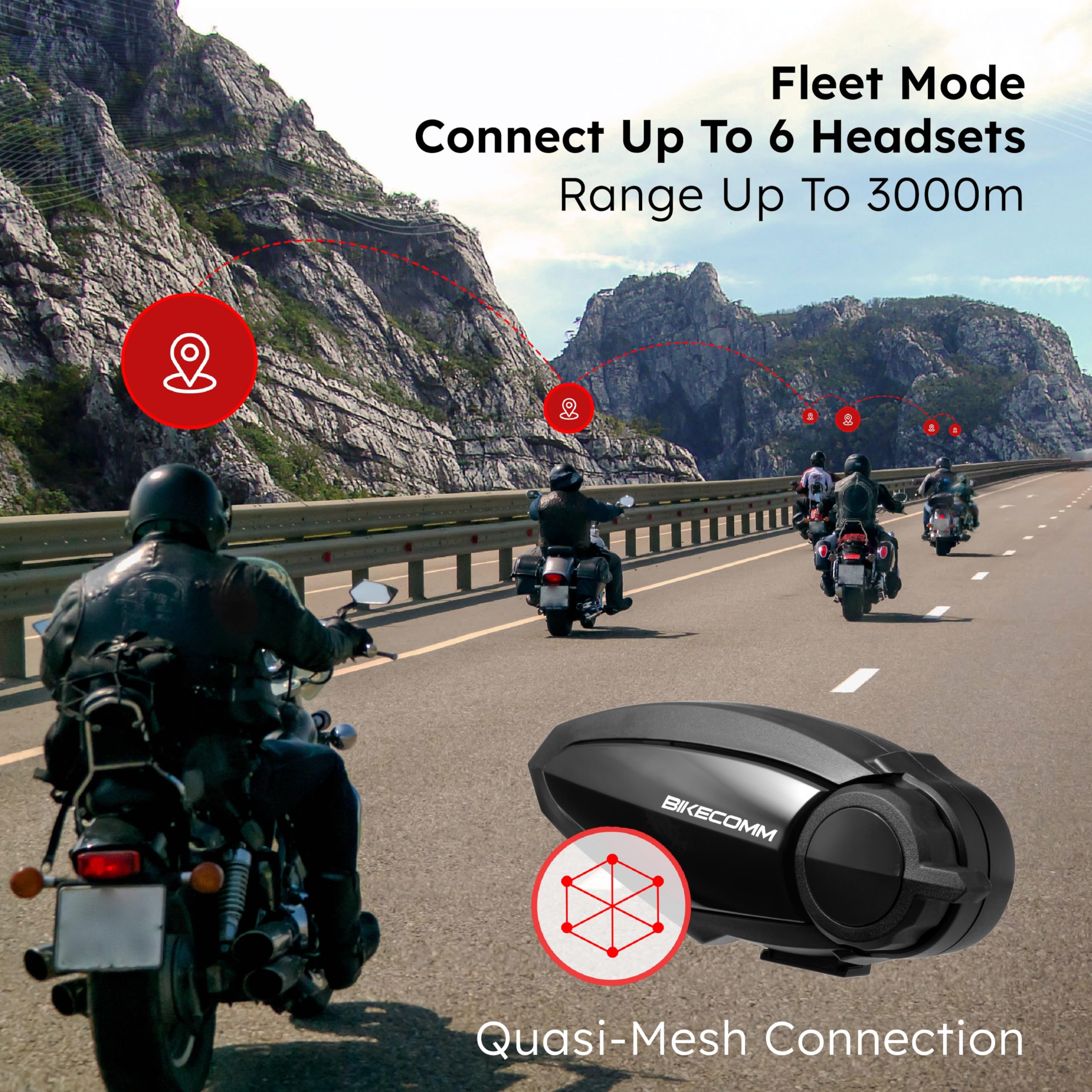 BK-S2 Motorcycle Bluetooth Intercom Headset - Waterproof Helmet Communication System with Noise Cancelling Speakers & Voice Command Earbuds for Safe Riding (Duo Black) - Perfect for Group Rides, Touring & Urban Commuting
