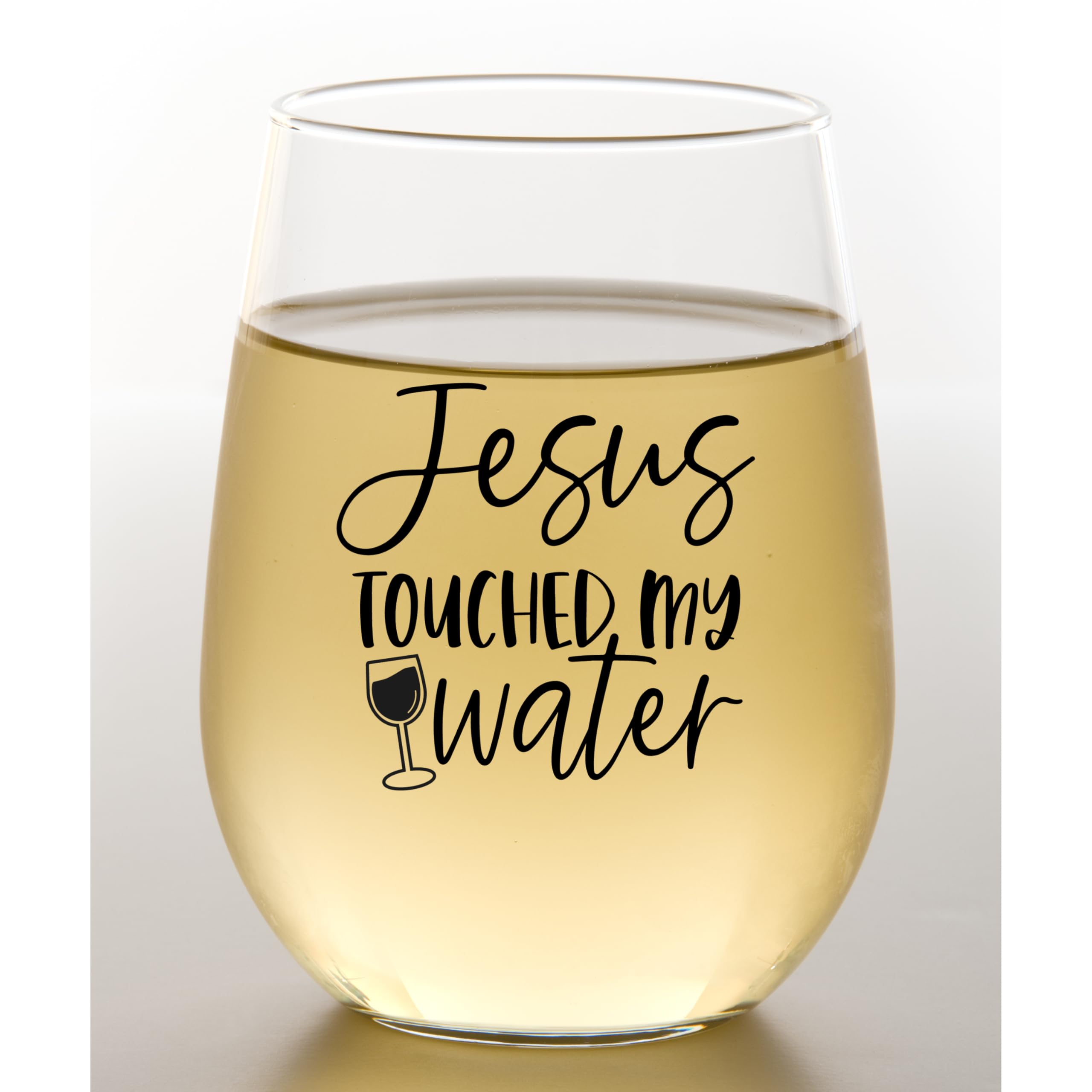 Jesus Touched My Water Funny Wine Glass - 15oz Christian Humor Tumbler, Durable Scratch-Resistant Stemless Wine Cup - Great Stocking Stuffer & Birthday Gift for Women - Printed in USA - Perfect for Bible Study Groups, Church Events & Christian Gift Exchanges