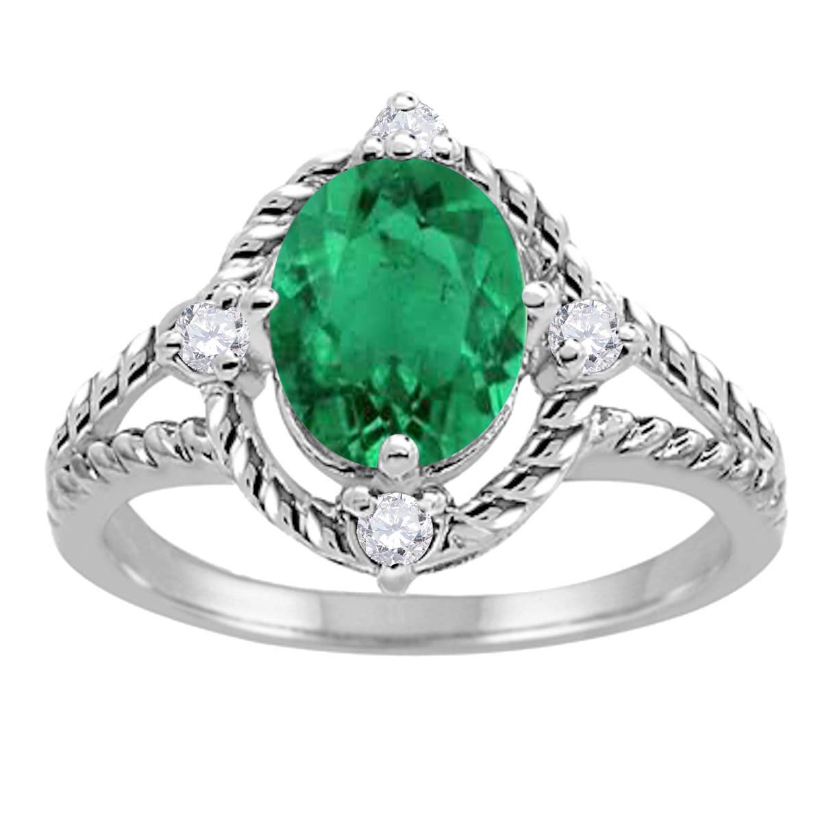 MauliJewels 1.85 Carat Lab Created Emerald and Diamond Ring for Women - 10K White Gold Prong Setting | Elegant Wedding, Engagement & Anniversary Jewelry Gift