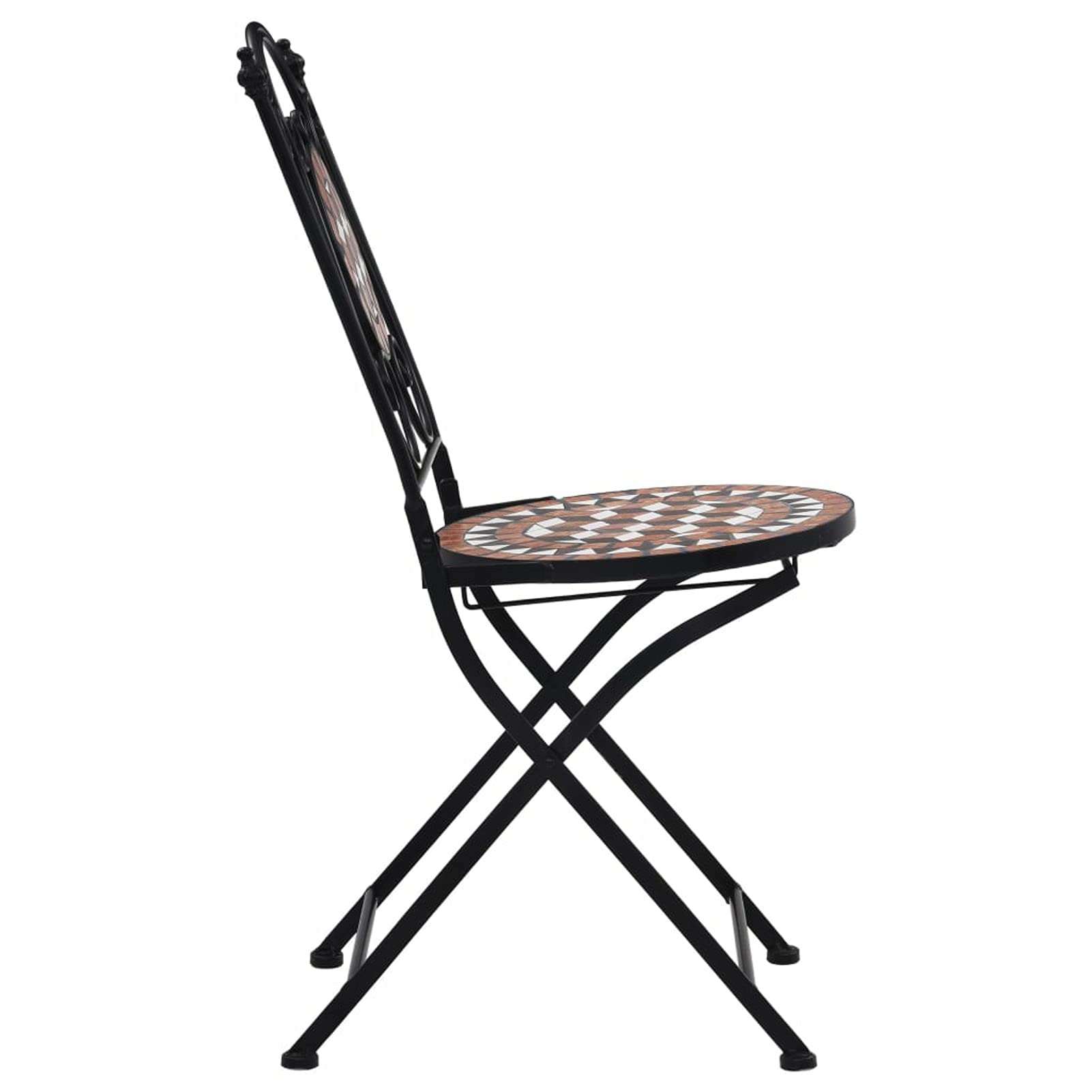 Brown Ceramic Mosaic Patio Table with 2 Bistro Chairs - Outdoor Dining Set for Garden, Balcony & Backyard Decor