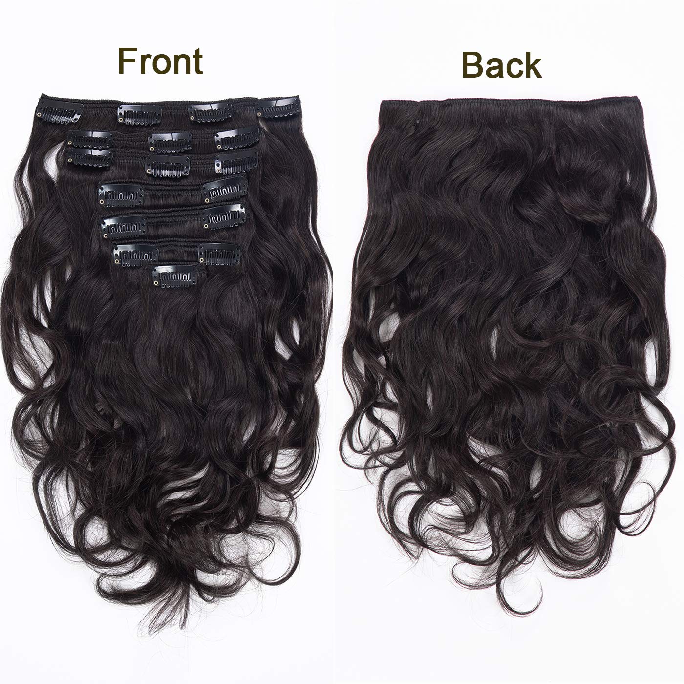 Anrosa 7-Piece Natural Wave Curly Human Hair Extensions - 22 Inch Long Brazilian Virgin Hair Weft (120g, #1B Off Black) with 17 Clips - Perfect for African American Hair Styling, Volume Boosting & Everyday Wear