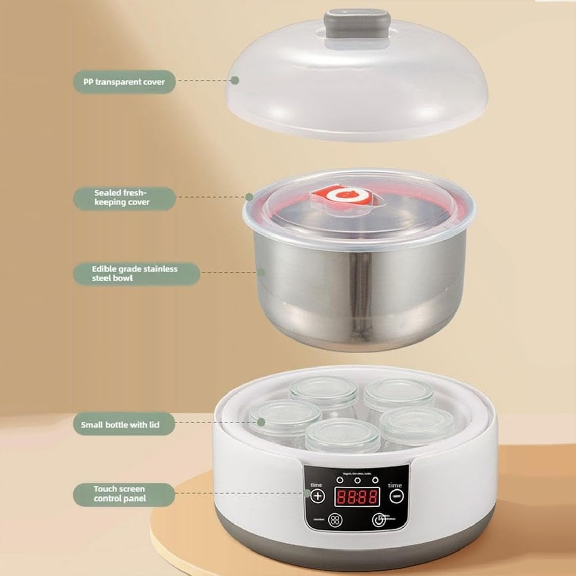 36-Hour Yogurt Maker Machine with Adjustable Time & Temperature Control - Automatic Digital Yogurt Maker with LCD Display & Constant Temperature (White) - Perfect for Homemade Greek Yogurt, Probiotic Drinks & Healthy Snacks