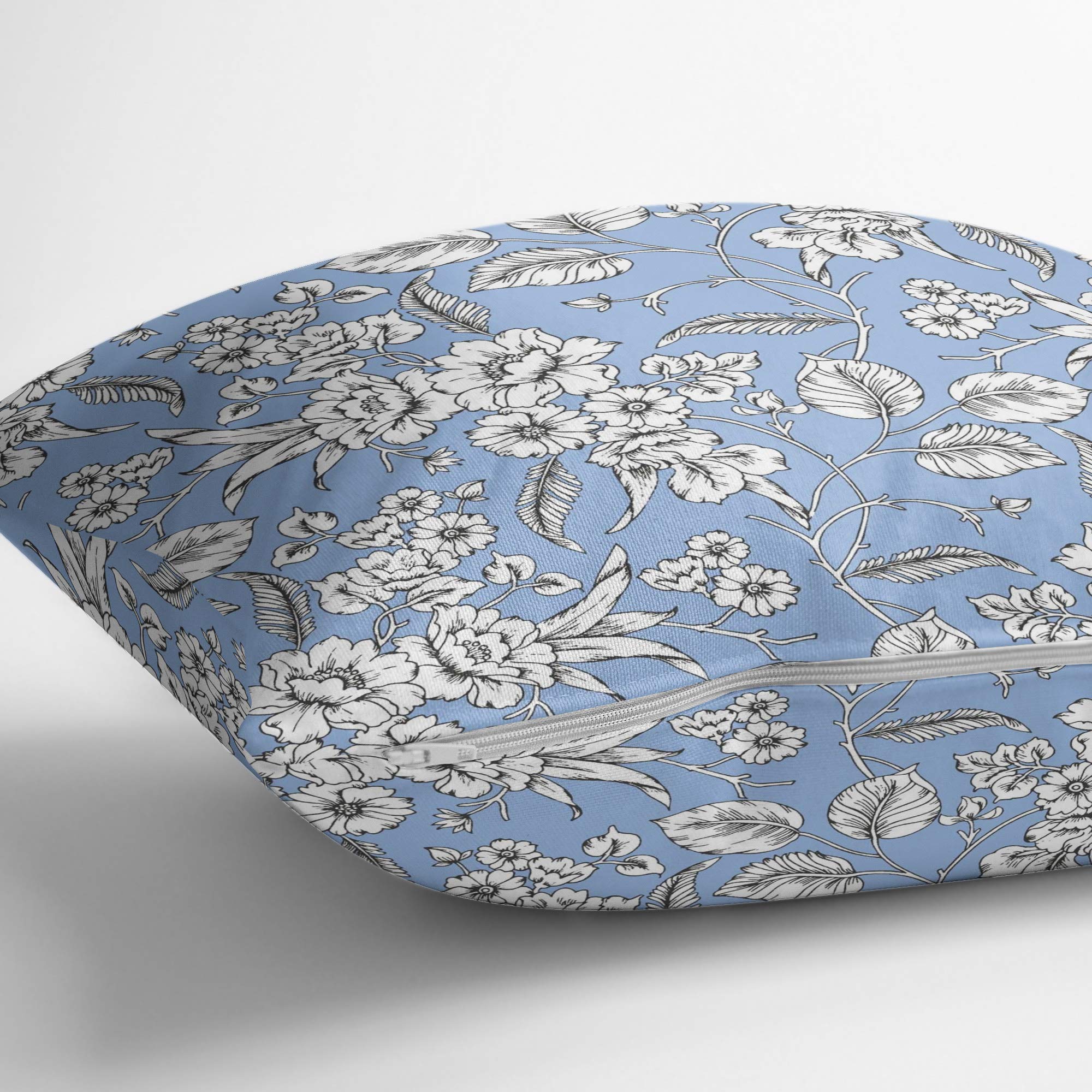 Blue Velvet Decorative Throw Pillow Covers 20x20 Inch - 2 Pack Coreopsis Floral Design for Sofa, Bed, Couch | Home Decor, Living Room Accent