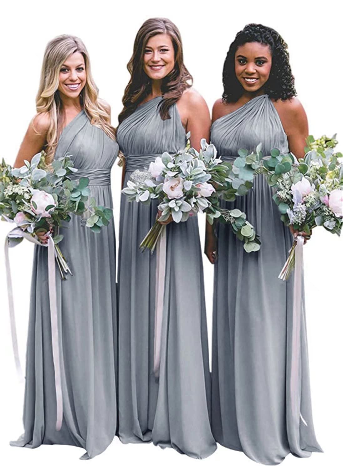 WHZZ Women's Elegant One Shoulder Ruched Chiffon Bridesmaid Dress - Long Formal Evening Gown for Wedding Party, Prom, Cocktail & Special Occasions