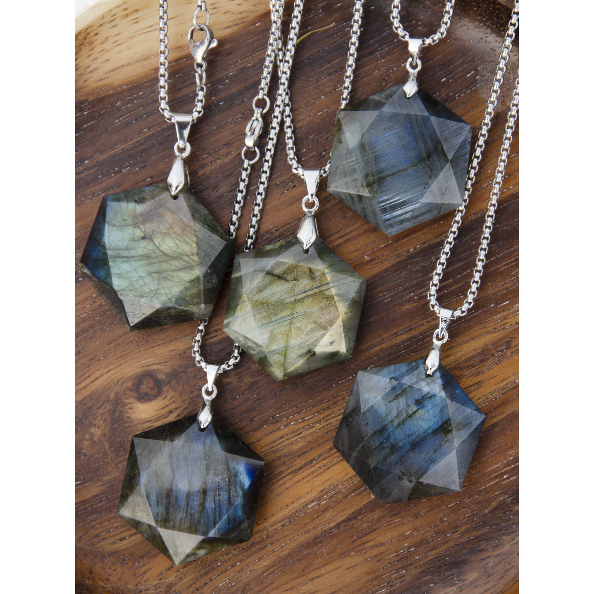 Natural Labradorite Hexagon Pendant Necklace - Healing Crystal Energy Jewelry for Men & Women | Spiritual Protection, Meditation & Everyday Wear