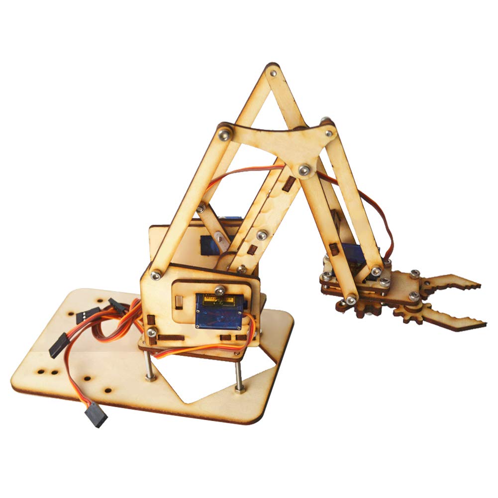 4 DOF Robot Arm Kit - DIY Wooden Robotic Arm with SG90 Servos for Arduino & Raspberry Pi | STEM Learning, Coding Projects, Home Automation & Industrial Prototyping
