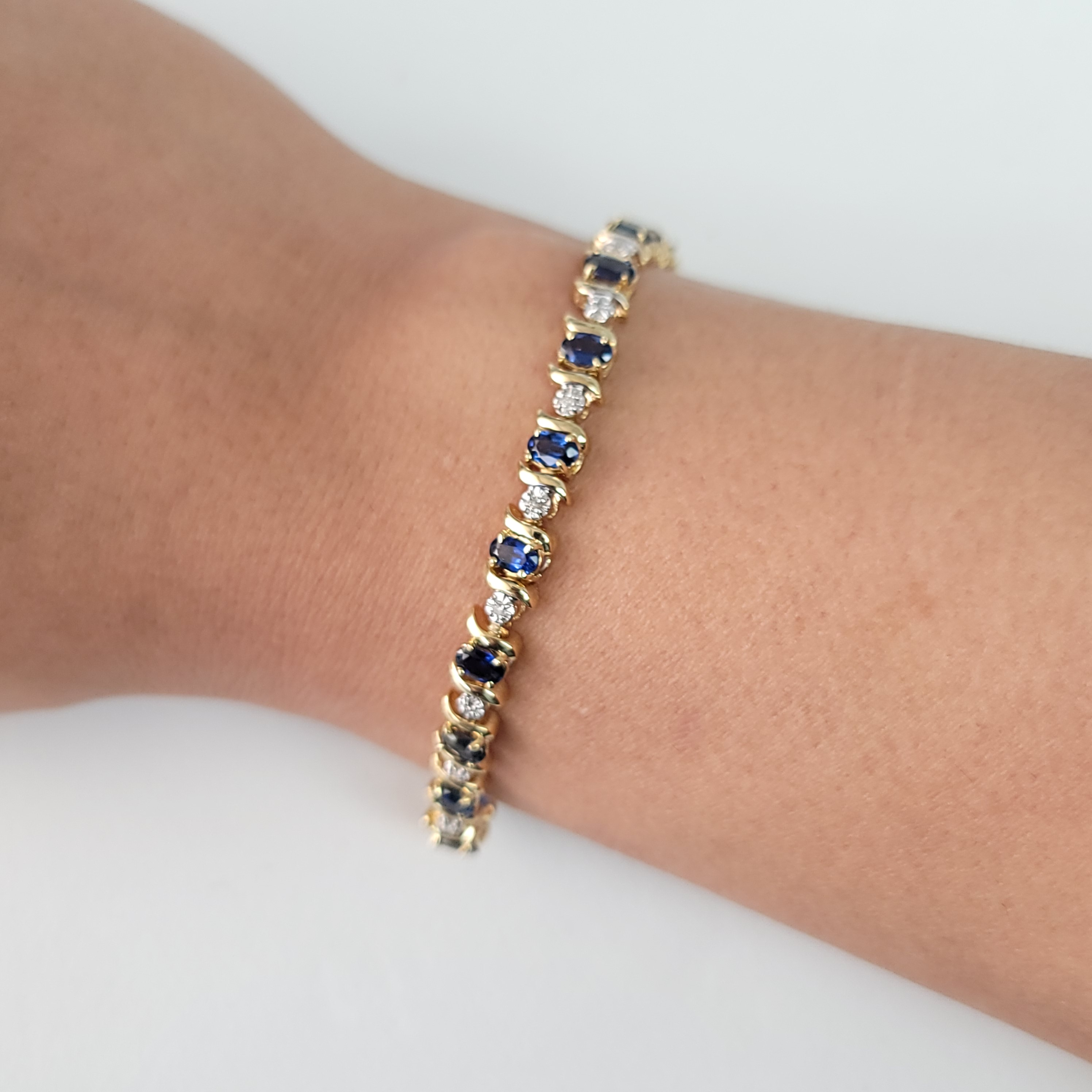 14K Yellow Gold Oval Sapphire & Diamond Tennis Bracelet for Women - Elegant Jewelry Gift for Anniversary, Wedding & Special Occasions