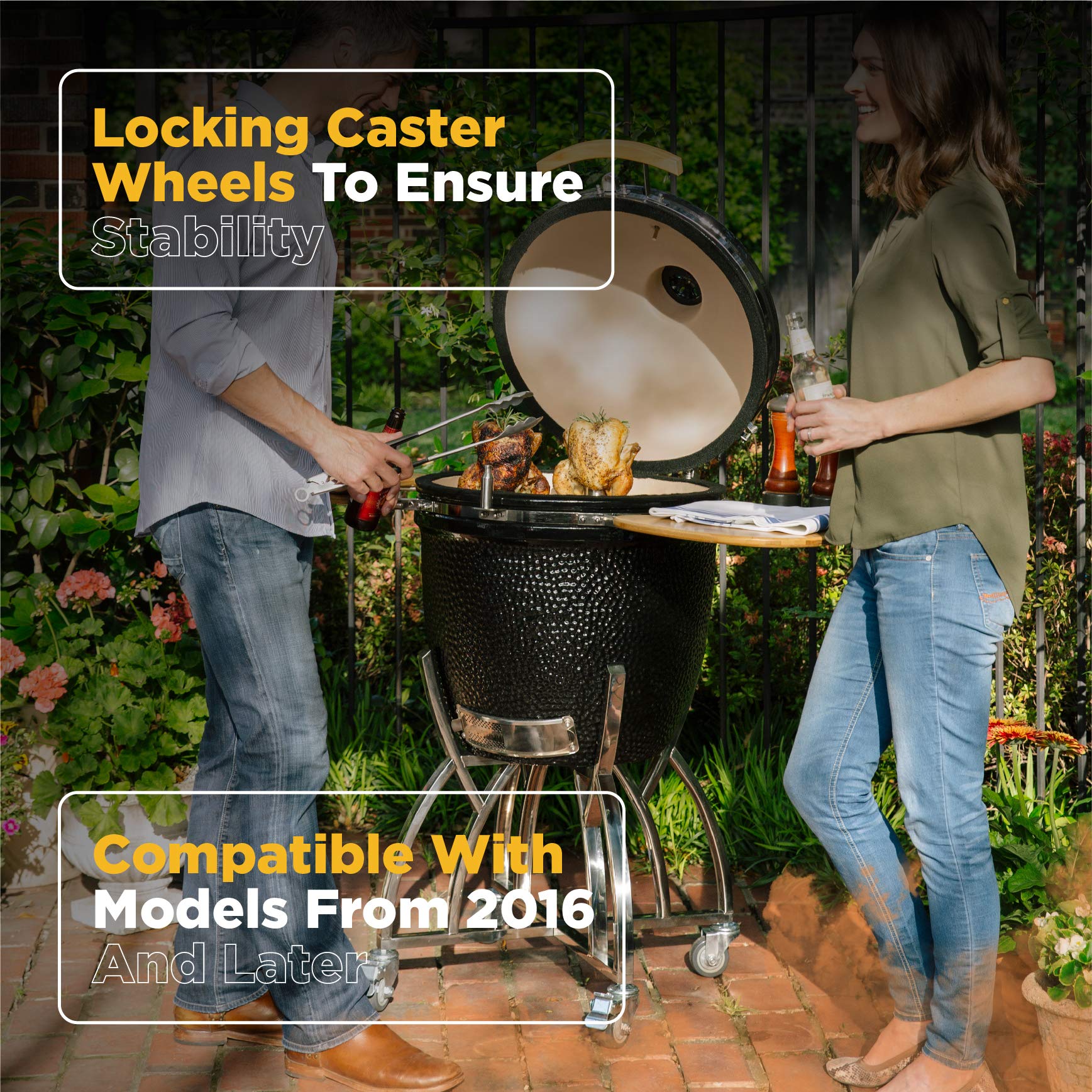 Premium Coyote Asado Smoker Stand with Heavy-Duty Caster Wheels | Portable Outdoor BBQ Grill Accessory | Perfect for Backyard Cooking, Tailgating & Camping