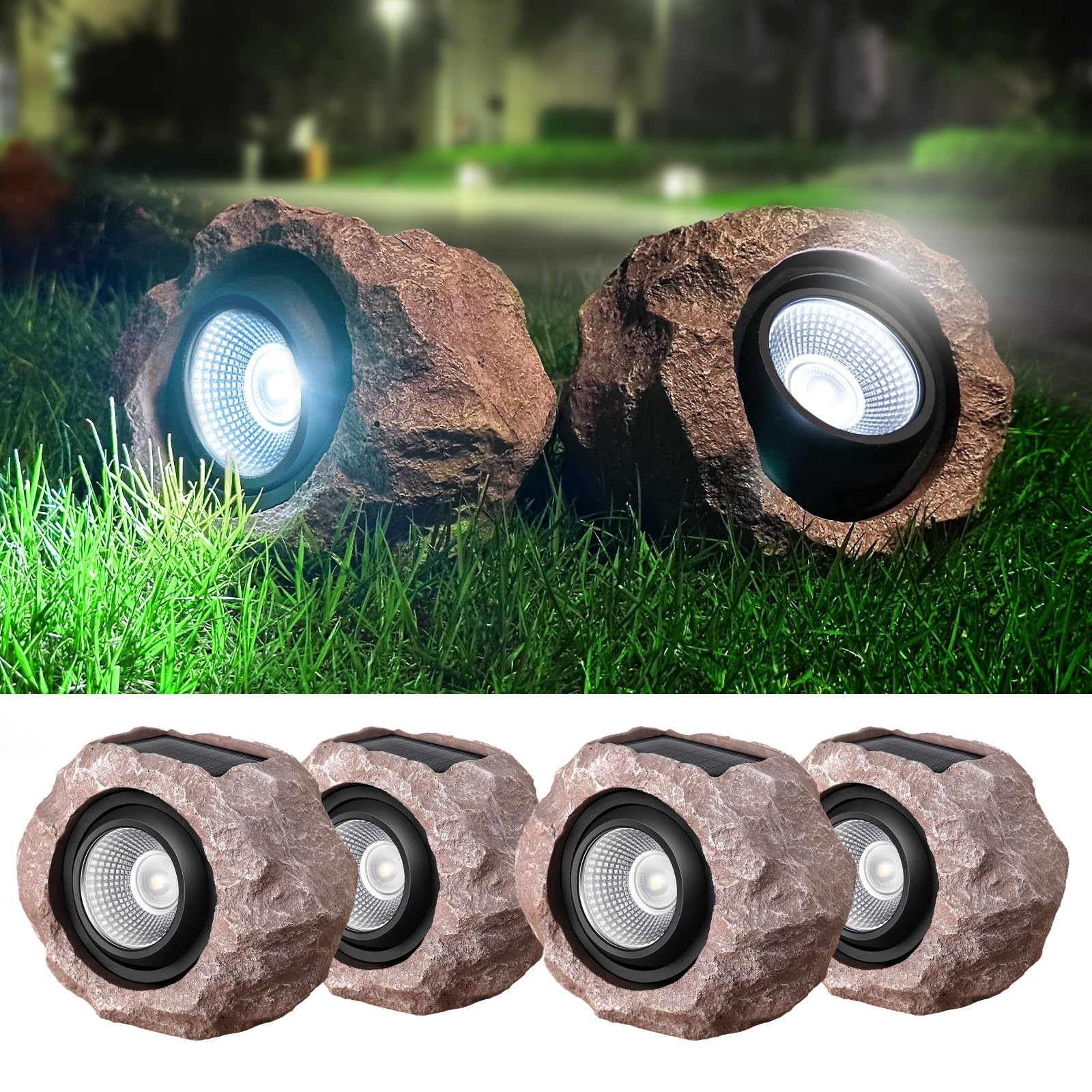 4 Pack Solar Rock Lights Outdoor Waterproof - Super Bright Adjustable Landscape Spotlights for Yard, Pathway, Walkway, Patio, Lawn & Garden Decor | Perfect for Nighttime Safety & Ambience