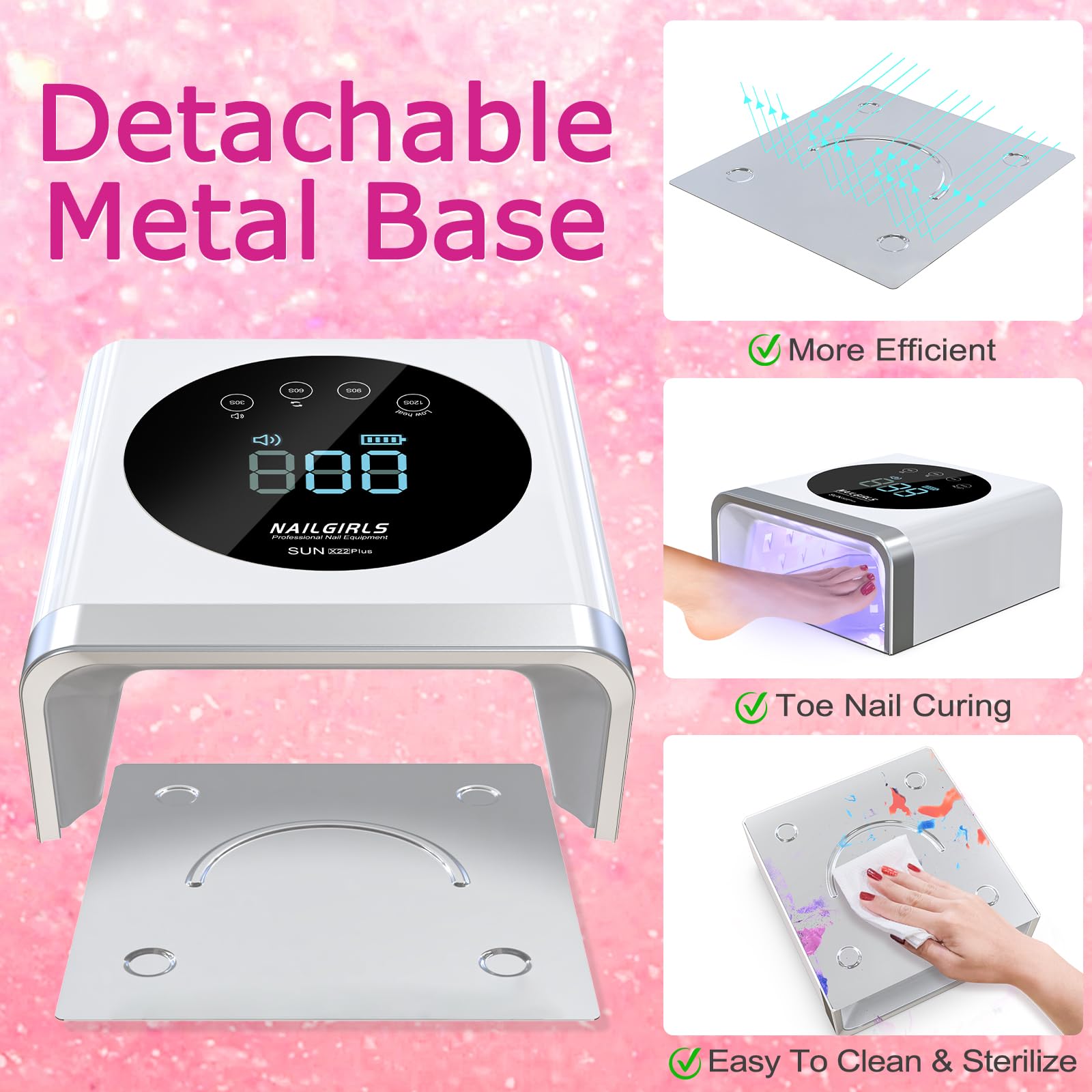 NAILGIRLS 150W Rechargeable UV LED Nail Lamp - Cordless Gel Nail Dryer with 4 Timer Settings, Professional Nail Light for Salon & Home Use, Perfect for Gel Polish & Nail Art, Ideal for Manicures, Pedicures, and DIY Nail Designs