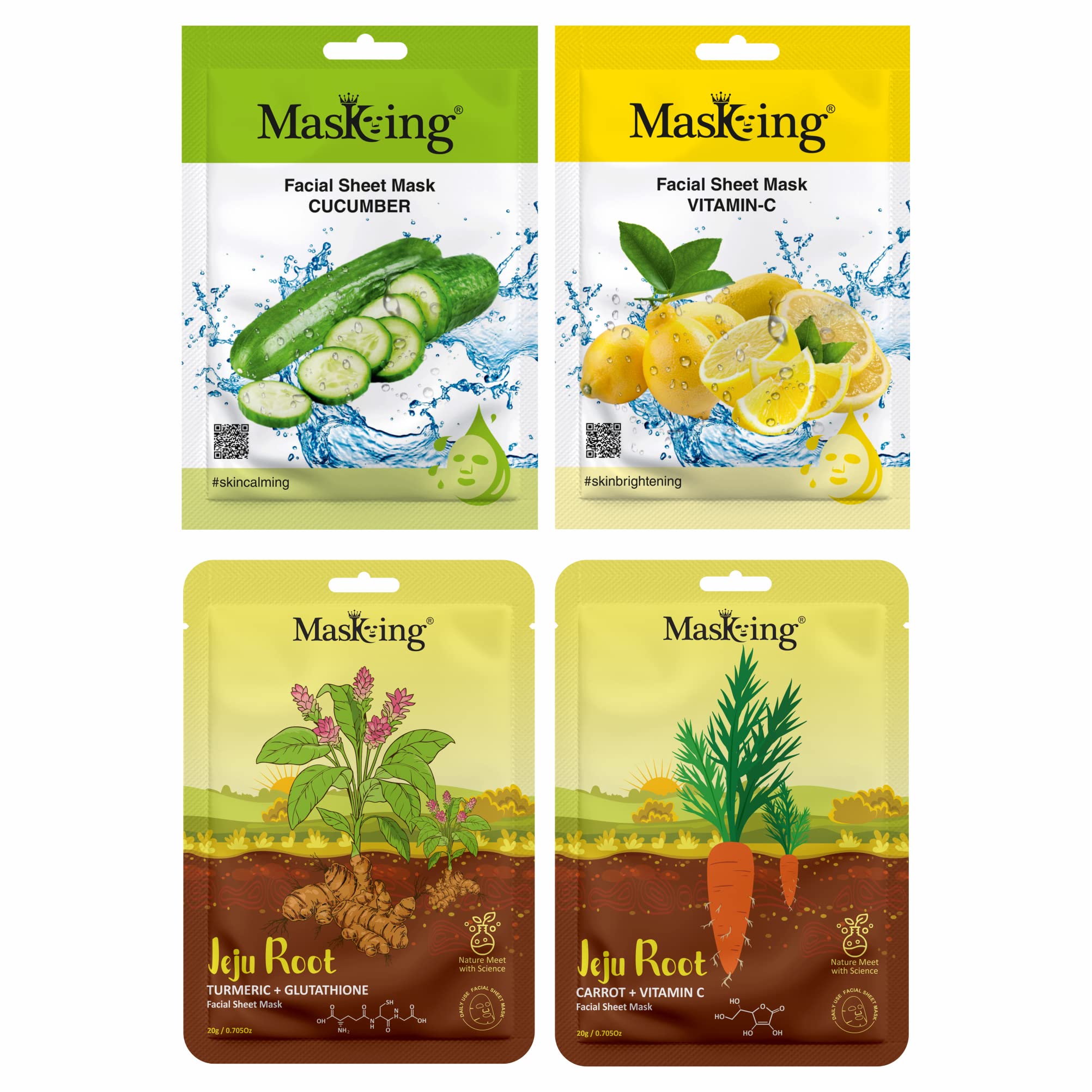 Jeju Volcanic Clay & Aloe Vera Facial Sheet Mask Set - Hydrating & Detoxifying for Daily Skincare - Pack of 4 - Ideal for Men & Women - Perfect for Spa Night, Travel & Post-Workout Refreshment