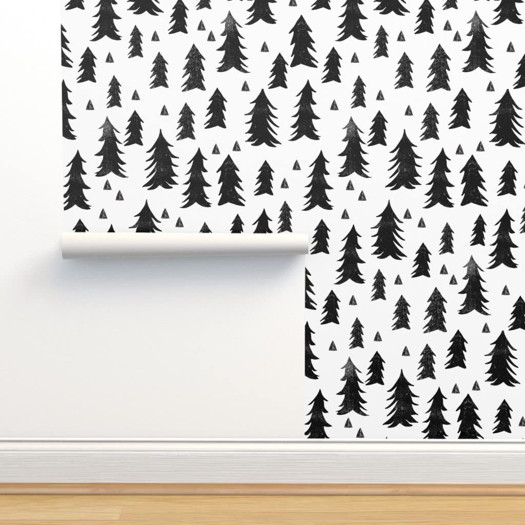 Removable Wallpaper Swatch - Black & White Minimalist Forest Trees Design | Pre-Pasted Nursery Wallpaper by Spoonflower | Perfect for Baby Rooms, Kids' Bedrooms & Home Decor
