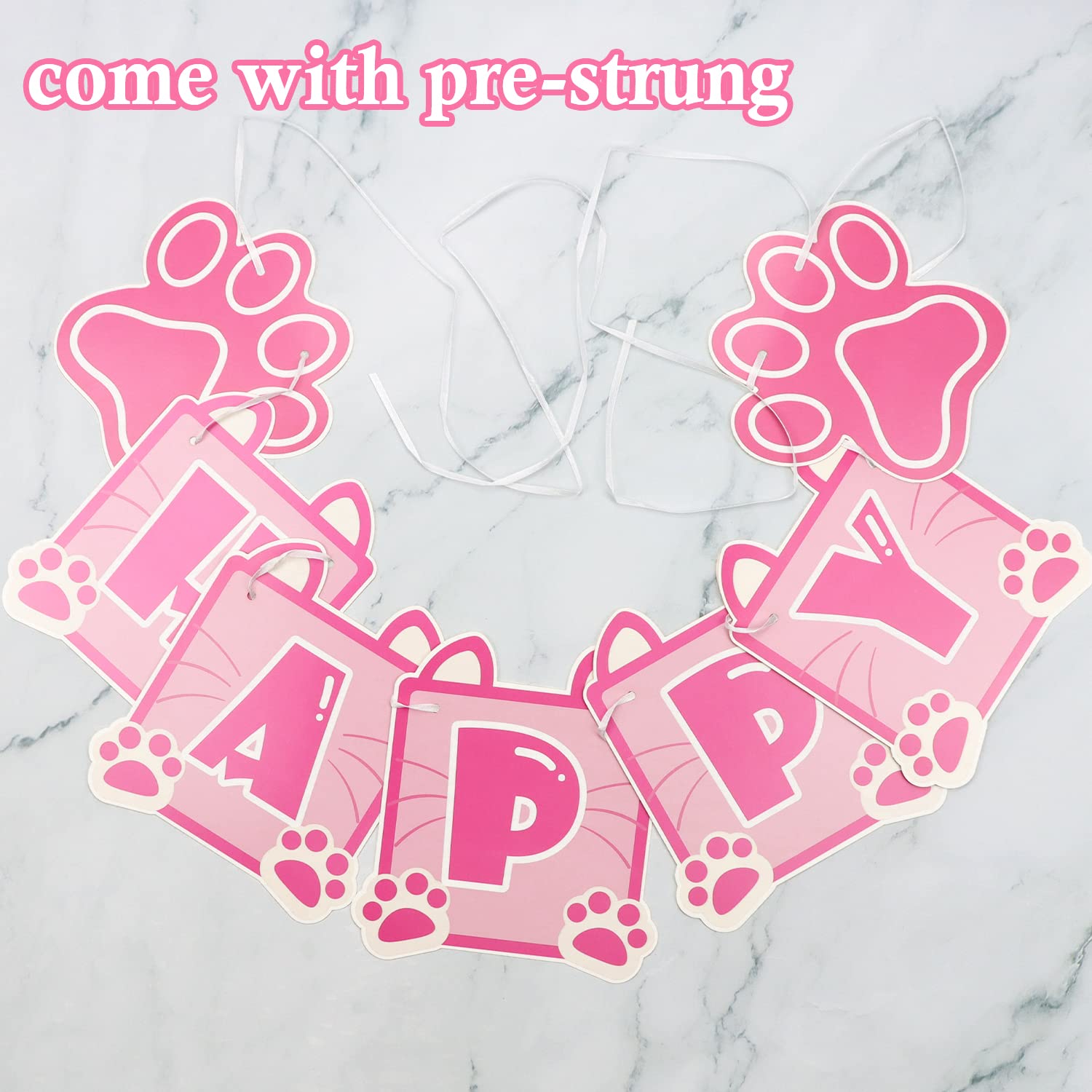 Cat Birthday Party Decorations Set - Pink Cat Banner, Honeycomb Centerpieces, Paw Balloons & Tablecloth for Kids & Cat Lovers | Perfect for Birthday Parties, Baby Showers & Themed Events