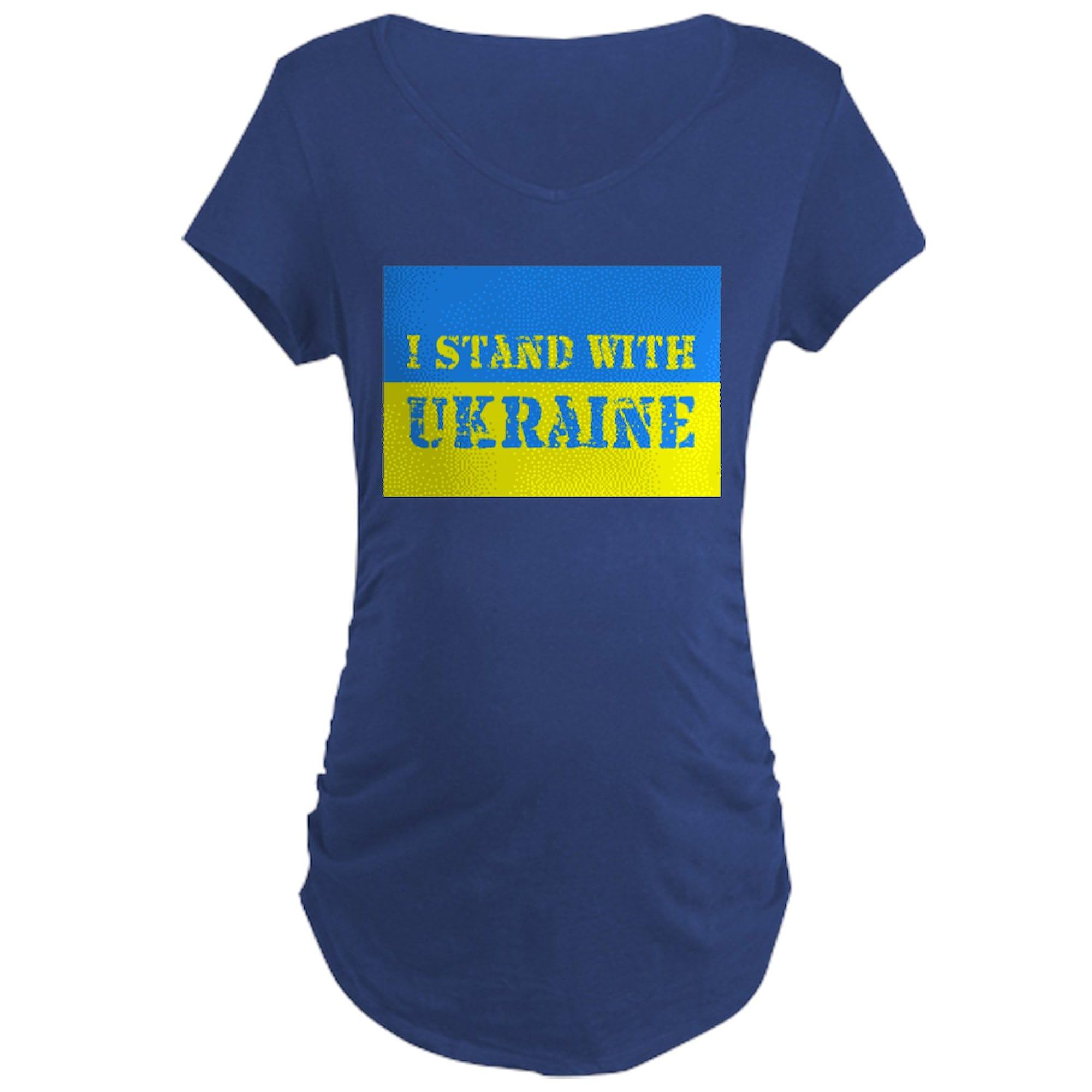 I Stand with Ukraine Maternity T-Shirt for Women - Ruched Side Design for Comfort & Style - Perfect for Pregnancy Support & Casual Wear