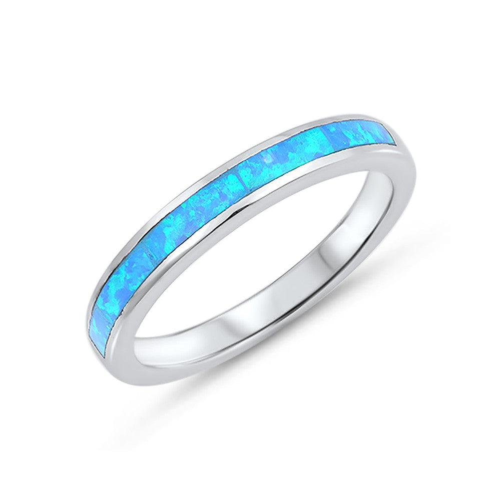 3mm Lab Created Opal Half Eternity Band Ring - 925 Sterling Silver Wedding Engagement Ring for Women - Choose Your Color (Perfect for Anniversaries, Proposals & Special Occasions)