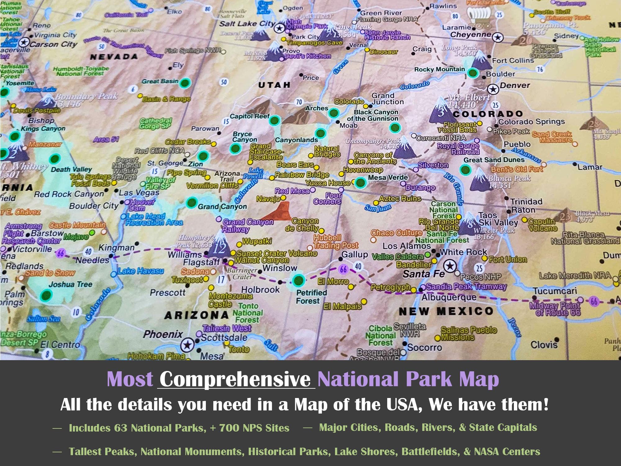 Custom National Parks Map with Pins - 63 US National Parks & 700+ Park Sites - Push Pin Travel Map for Wall Decor (Nautilus Edition) - Framed, Rolled Poster or Stretched Canvas - Includes 500 Pins - Perfect for Travel Enthusiasts & Home Office Decor