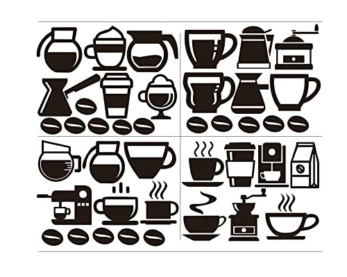 Removable DIY Coffee Cup Wall Decal - Cafe Style Window & Kitchen Decor Sticker for Home, Coffee Shop, Office (Black) | Perfect for Coffee Lovers, Barista Gifts & Kitchen Wall Art