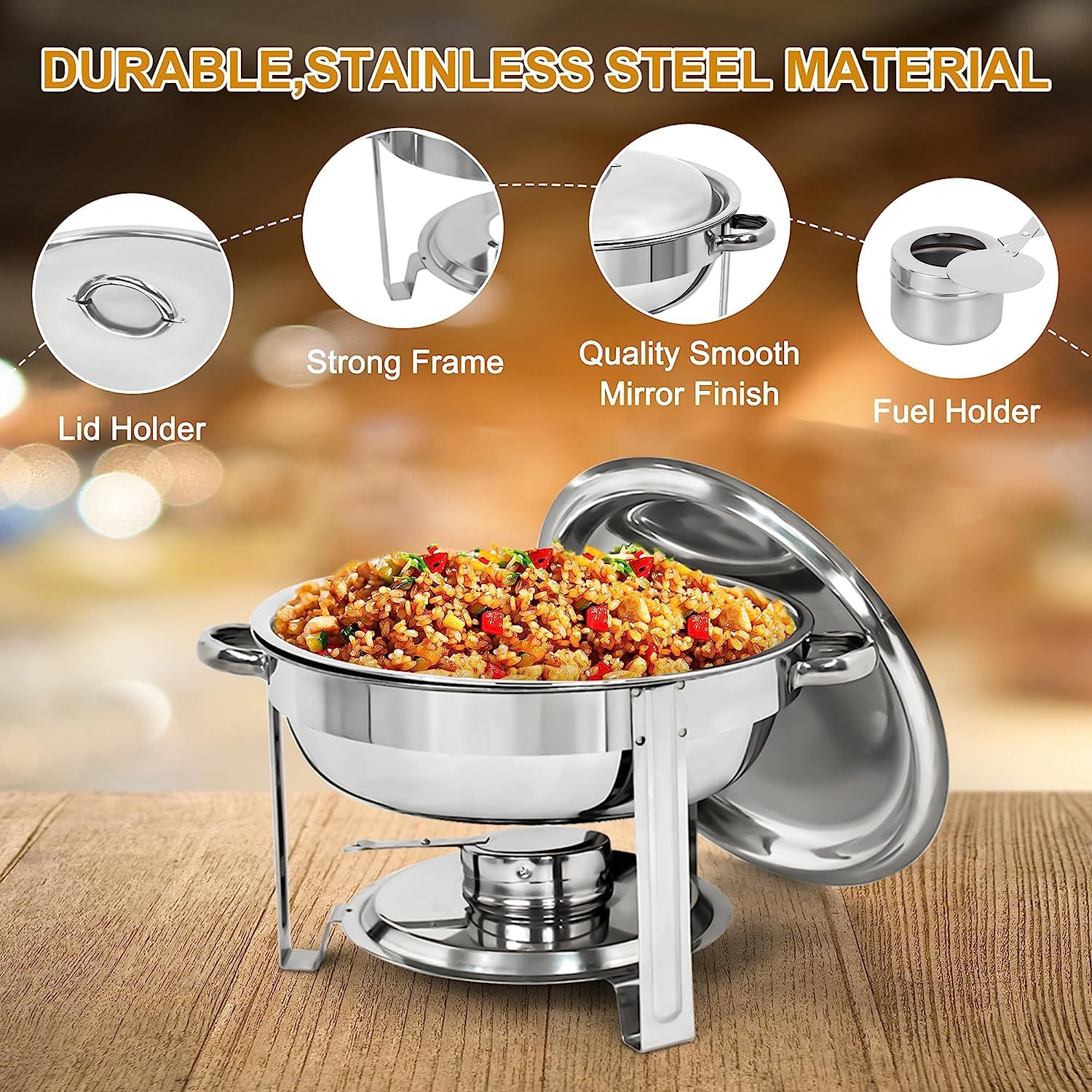 Premium Stainless Steel Buffet Chafing Dish Set of 4 - Nova Microdermabrasion Food Warmers with Water Pan & Fuel Holders for Catering, Parties, Weddings & Events - Keep Meals Hot for Buffet Serving
