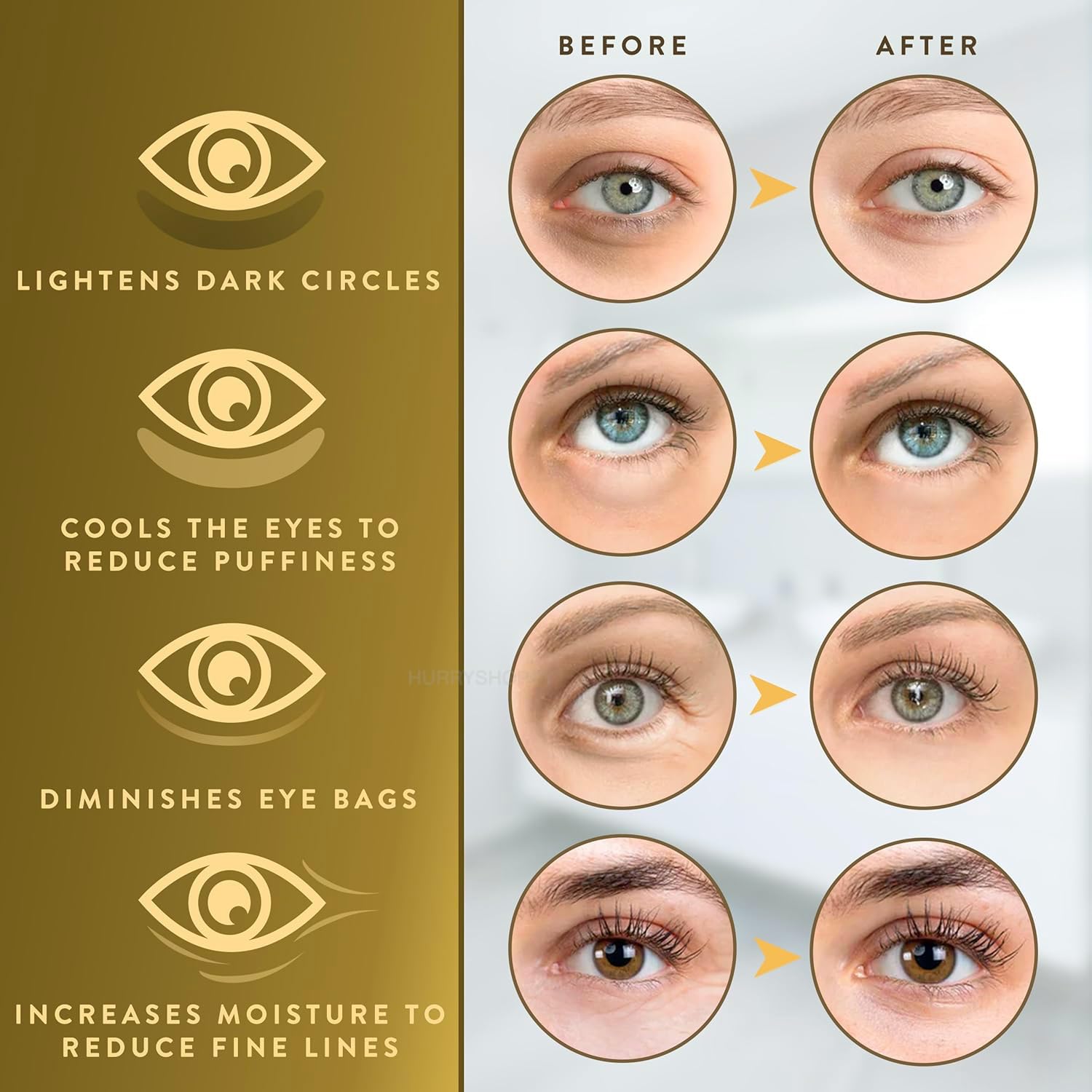 24K Gold Under Eye Cooling Gel Pads for Dark Circles & Puffiness Removal - Brightening & Wrinkle Reducing Eye Patches for Men & Women - Perfect for Nighttime Skincare & Morning Refresh
