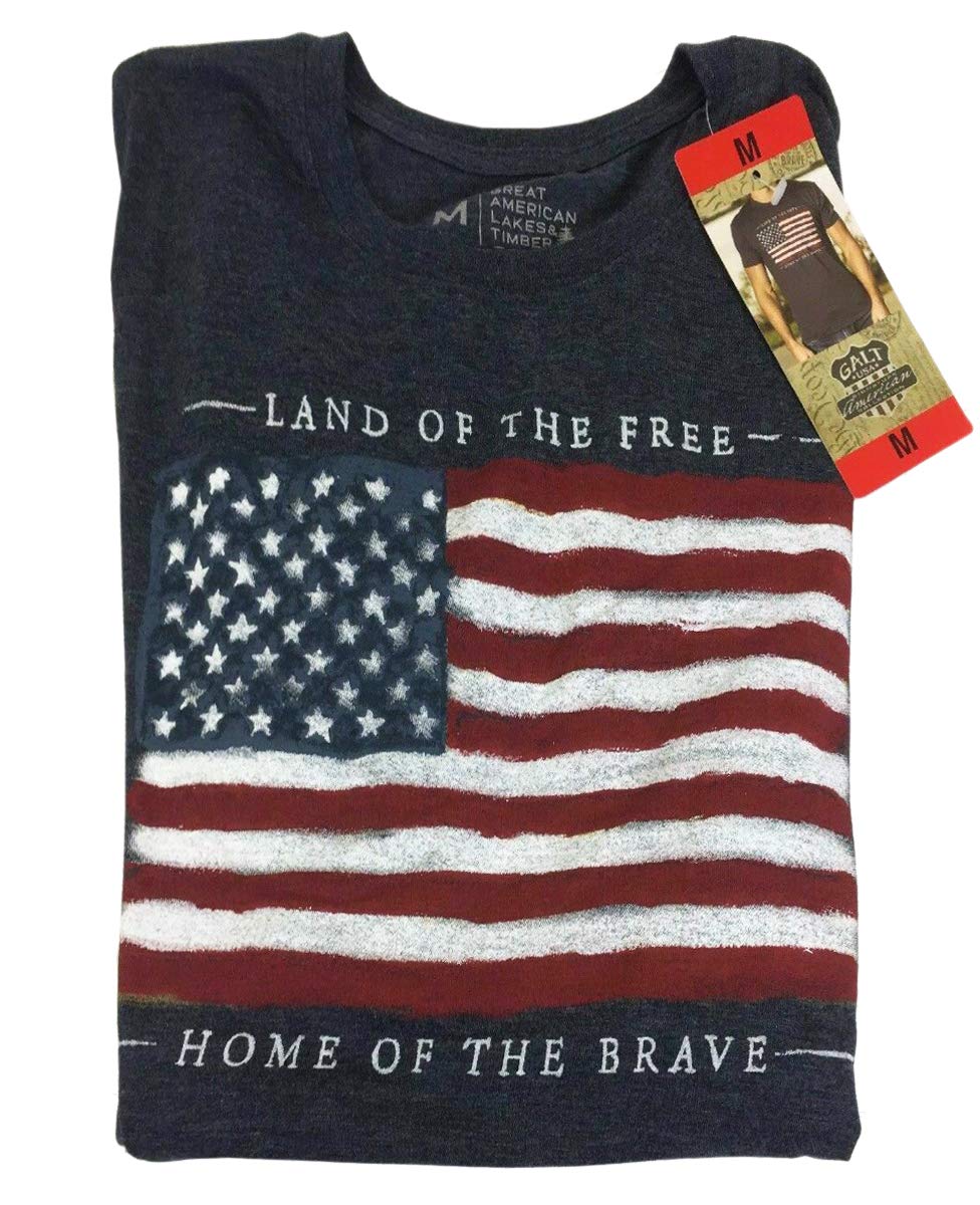 GALT USA Signature Men's Graphic Tee T-Shirt - Printed Flag Heather Navy - Medium Size - Casual Wear & Street Style Fashion for Everyday Comfort