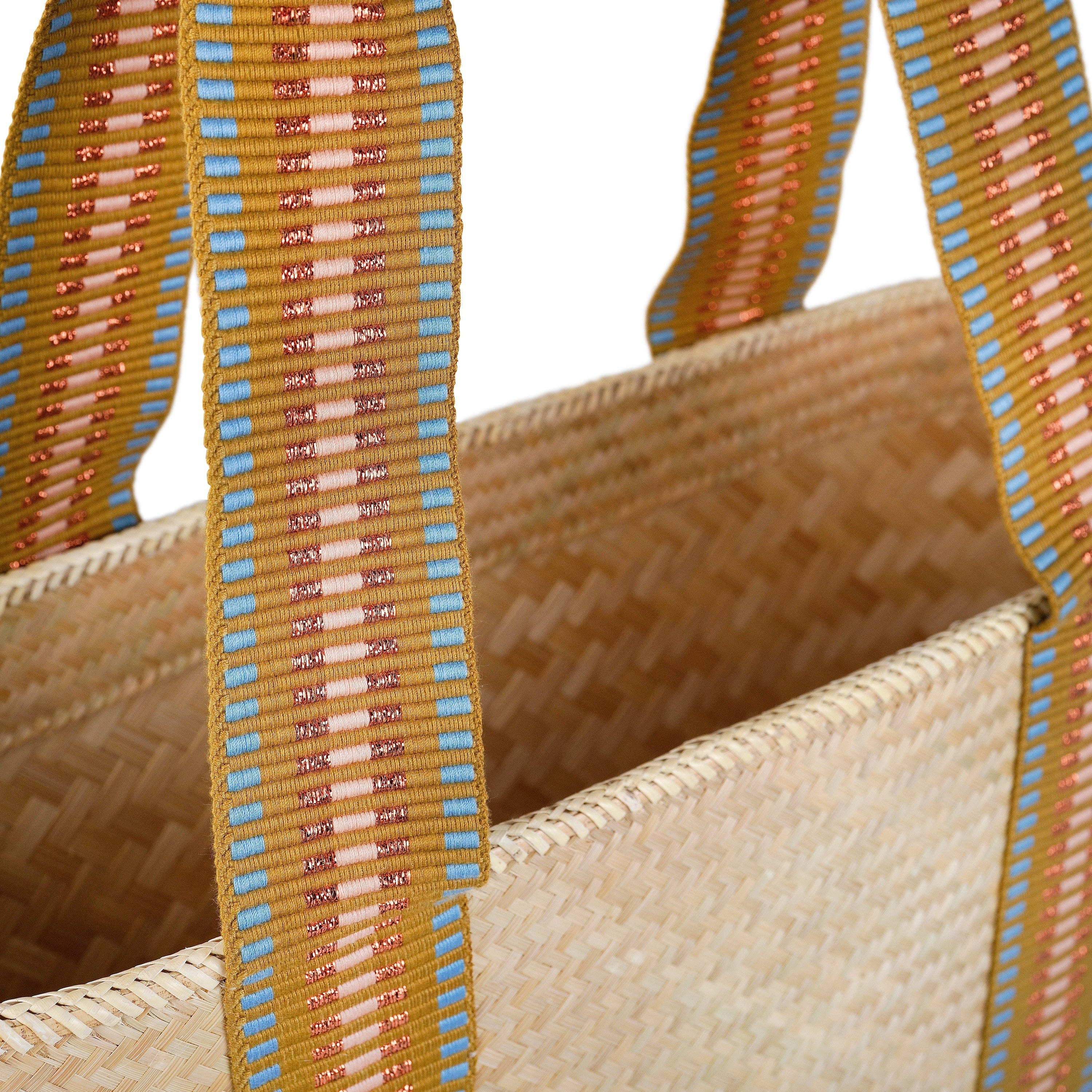 Mentawai Handwoven Bamboo Vegan Medium Tote Bag - Eco-Friendly Women's Shoulder Bag with Copper Stripe Design | Perfect for Beach, Shopping & Everyday Use