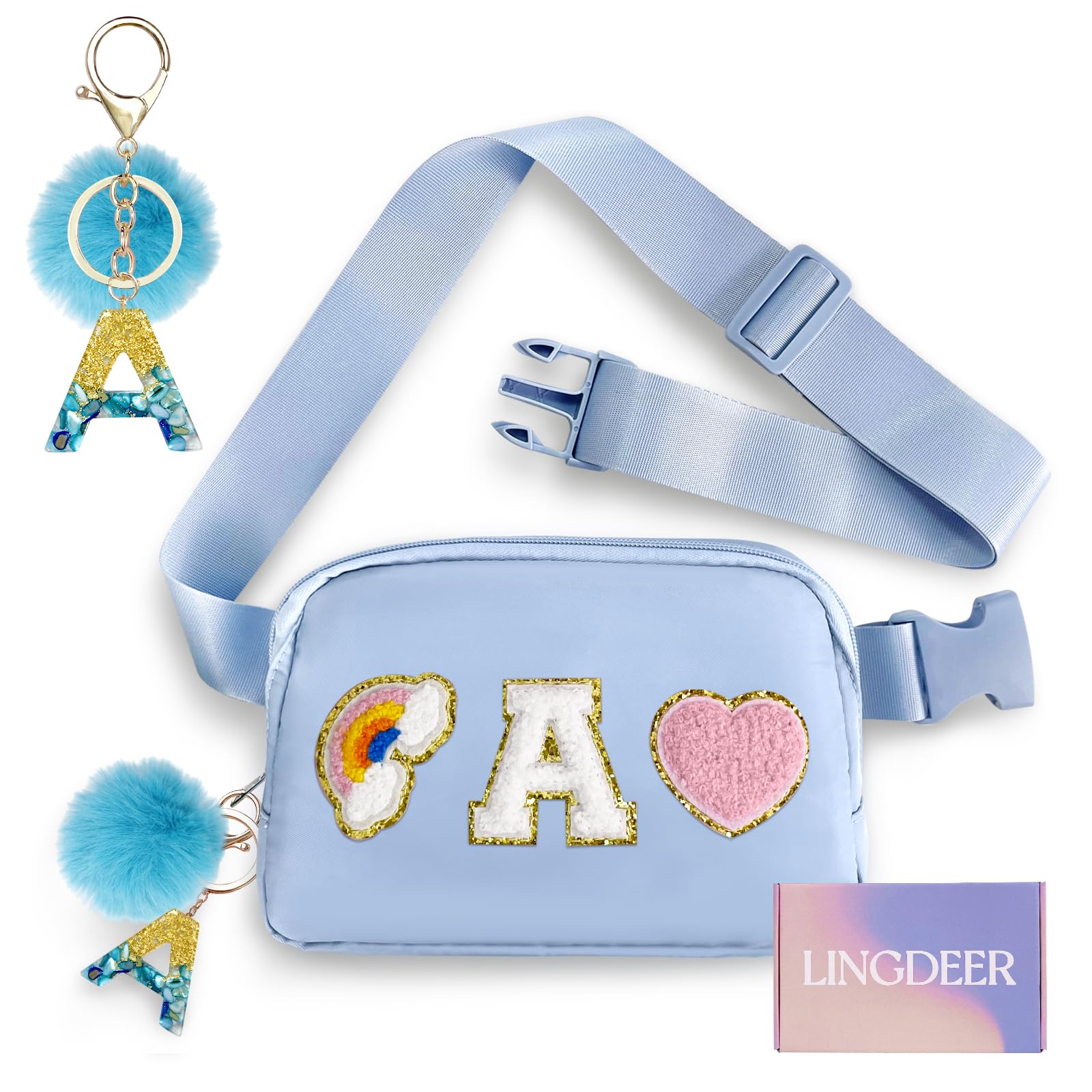 **Personalized Initial Belt Bag for Women & Girls - Stylish Fanny Pack with Keychain, Crossbody Waist Pack - Perfect Birthday Gift for Teen Girls & Mom - Travel Essential, Gym, Running, Shopping (Blue A)**