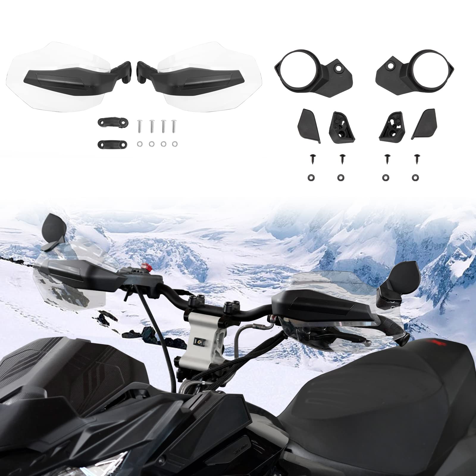 UTV PRO Snowmobile Hand Guard & Rear View Mirror Kit for Ski-Doo REV Neo XS XM XP XR XU - Wind Deflector Handlebar Accessories with Convex Side Mirrors (Replaces OEM #860200893, #860200789) - Perfect for Winter Trail Riding and Off-Road Adventures