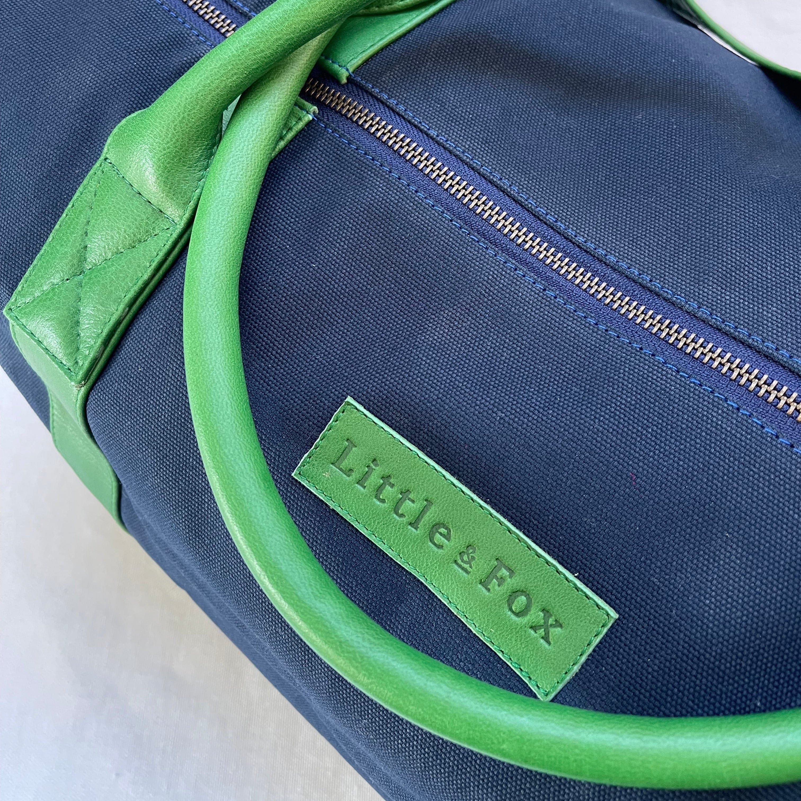 The Little & Fox Weekender Bag - Stylish Indigo Blue with Premium Emerald Leather - Perfect for Travel, Weekend Getaways & Daily Commute