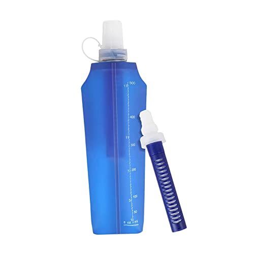 FAKEME Tongina Collapsible Water Bottle with Filter Straw - Portable Water Purification System for Hiking, Camping & Outdoor Adventures - BPA Free Leakproof Travel Water Bag for Backpacking, Emergency Preparedness & Daily Use