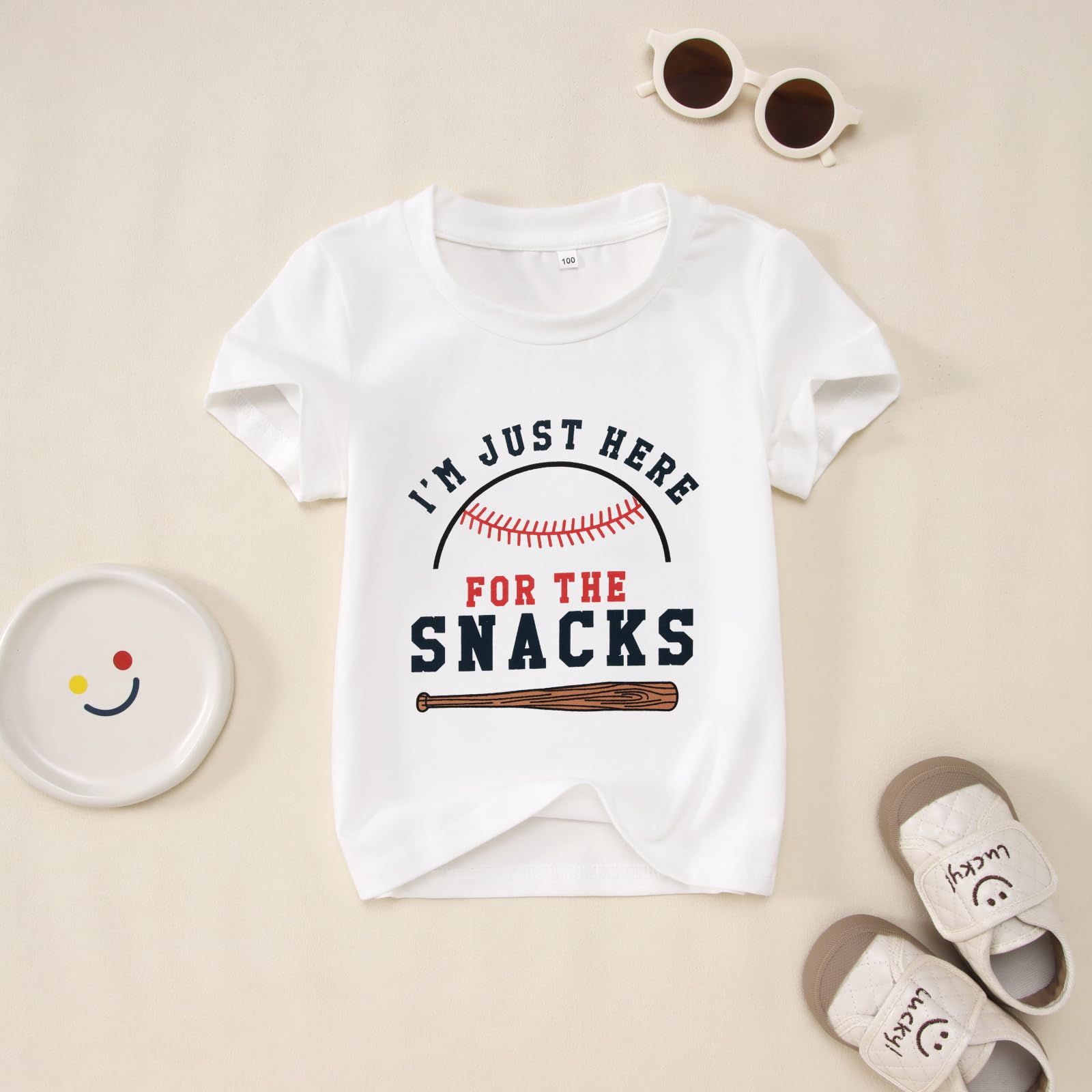 Funny 'I'm Just Here for The Snacks' Baseball Shirt for Toddler Boys & Girls - Soft Short Sleeve Summer Tee Tops for Playdates, Parties & Outdoor Activities