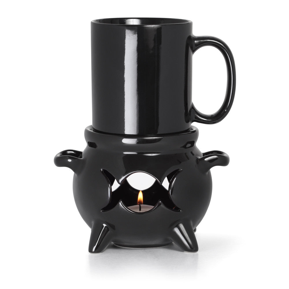 Witch Cauldron Mug with Warmer Set - Halloween Coffee Cup for Witches & Wizards - Perfect for Spooky Tea, Hot Chocolate & Halloween Party Decor