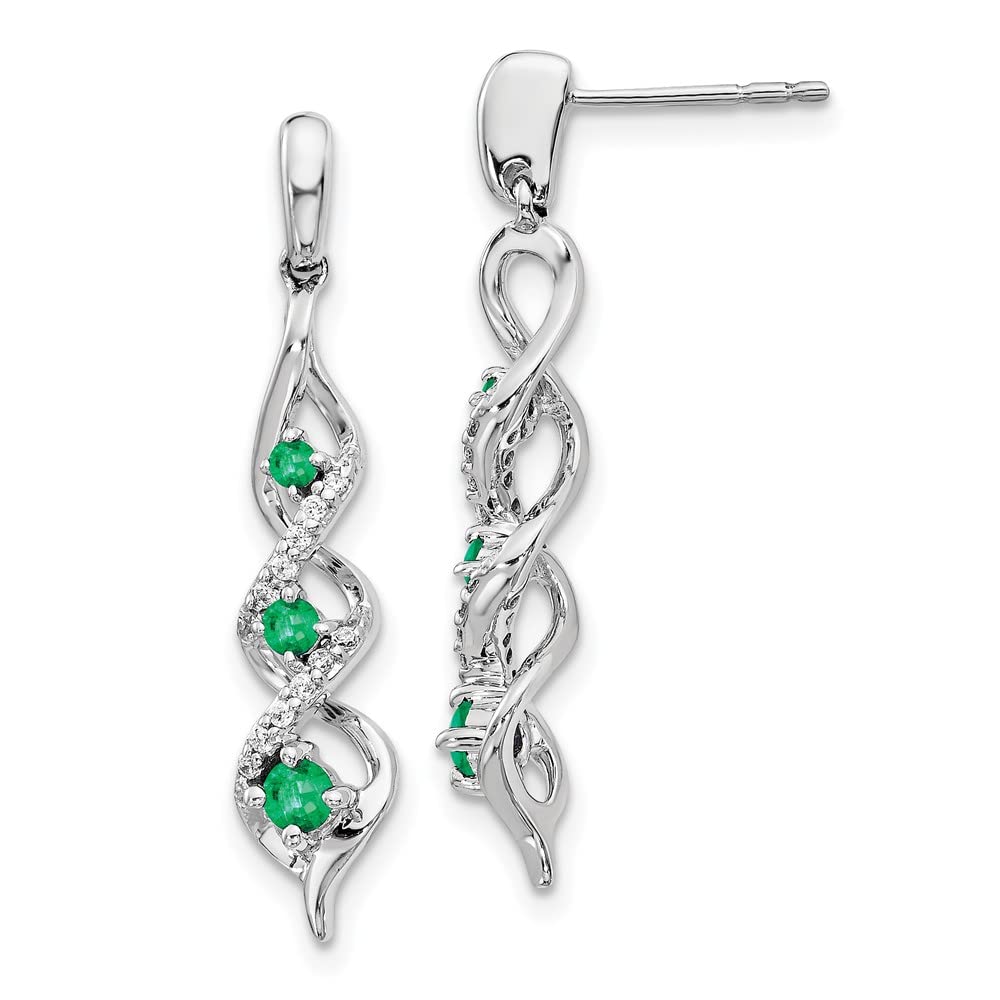 14K White Gold Diamond Emerald Earrings for Women - Elegant Gift for Her