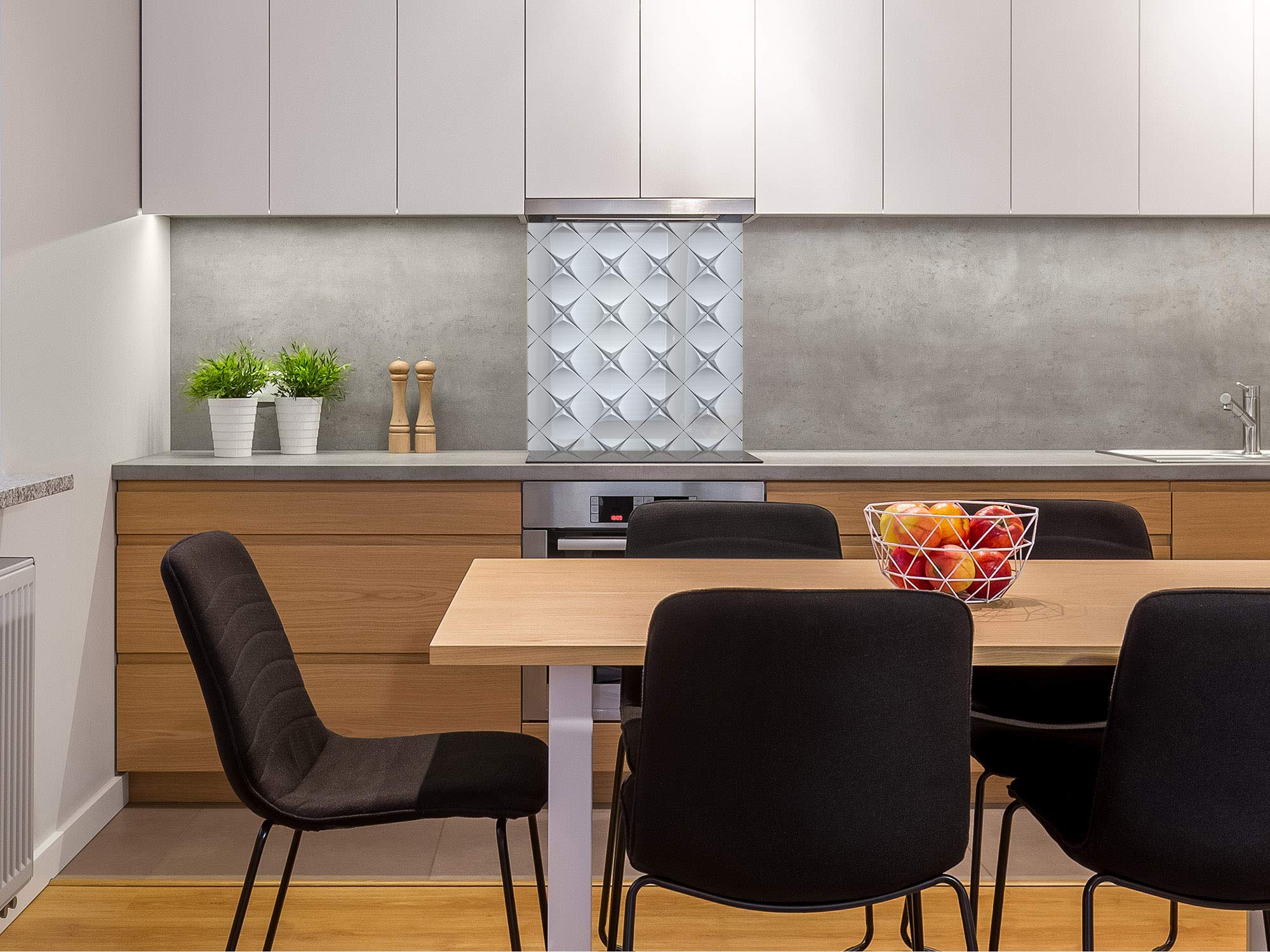 Tempered Glass Backsplash - White & Grey Geometric Abstract Art Design Printed Splashback BS 12 | Durable Kitchen Wall Protection for Modern Homes