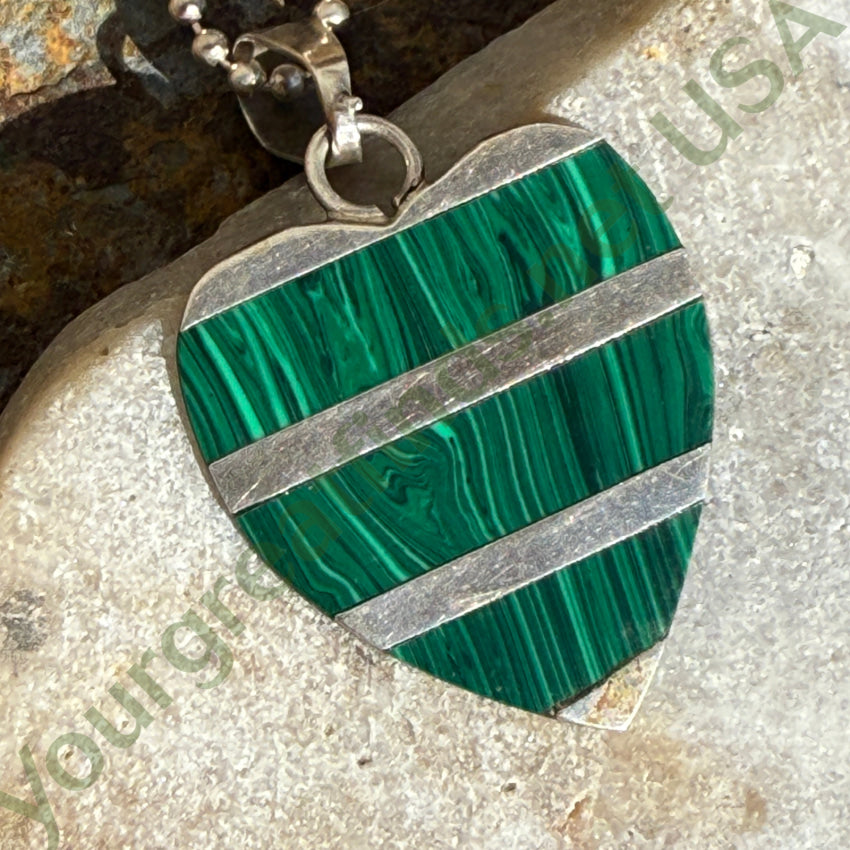 Sterling Silver Channel Inlay Malachite Heart Pendant Necklace - Elegant Jewelry Gift for Women, Perfect for Valentine's Day, Anniversary & Special Occasions