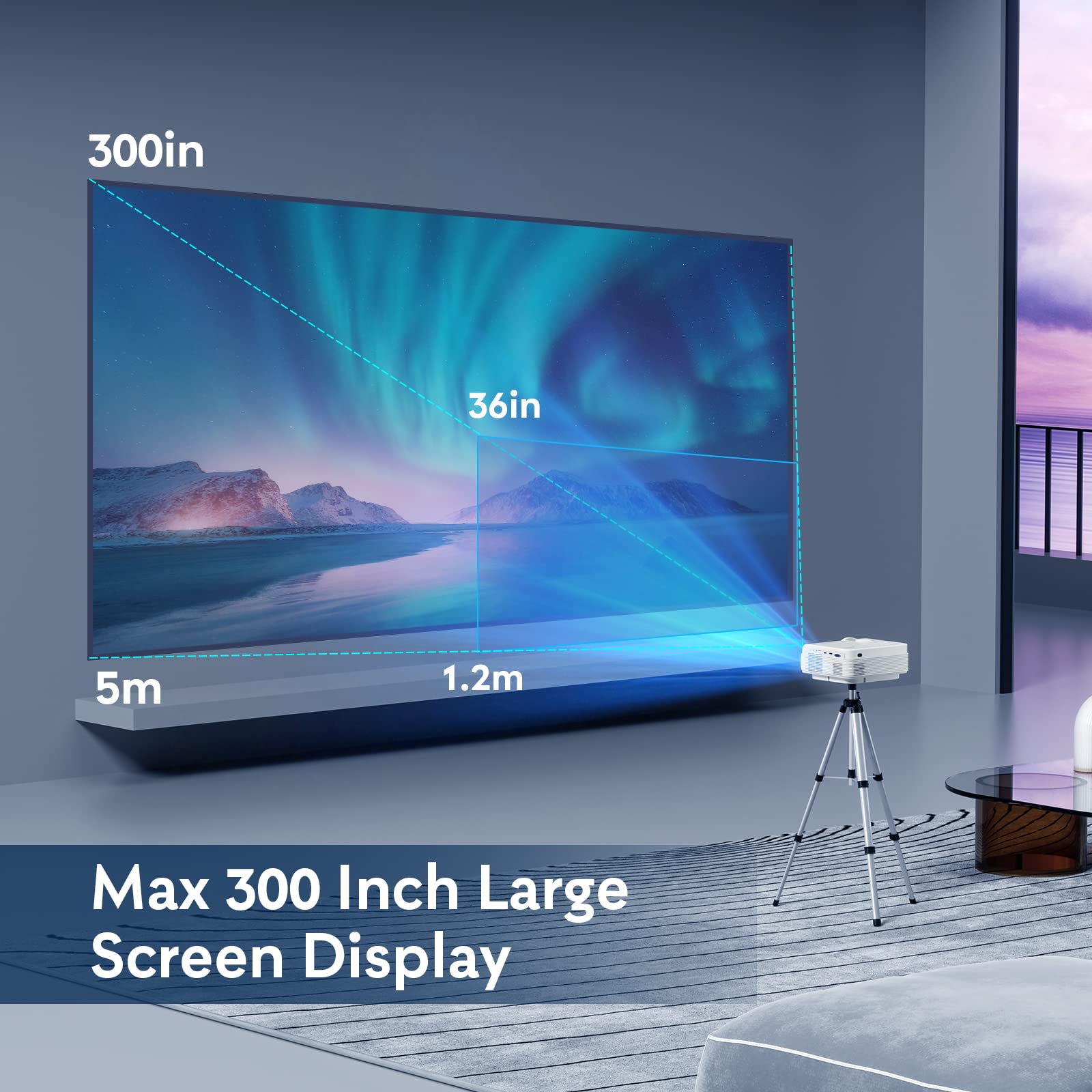 YEZMEK Native 1080P 15000 Lumen Full HD Projector - 5G WiFi & Bluetooth Mini Portable Outdoor Movie Projector, 4K Supported for TV Stick, Smartphone, Tablet & Laptop via HDMI/USB/AV - Perfect for Home Theater, Camping & Outdoor Movie Nights