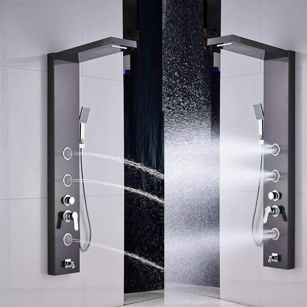 Black Rainfall Waterfall Combo Faucet Shower Panel Tower with Body Jets - Massage System for Luxury Bathroom Spa Experience