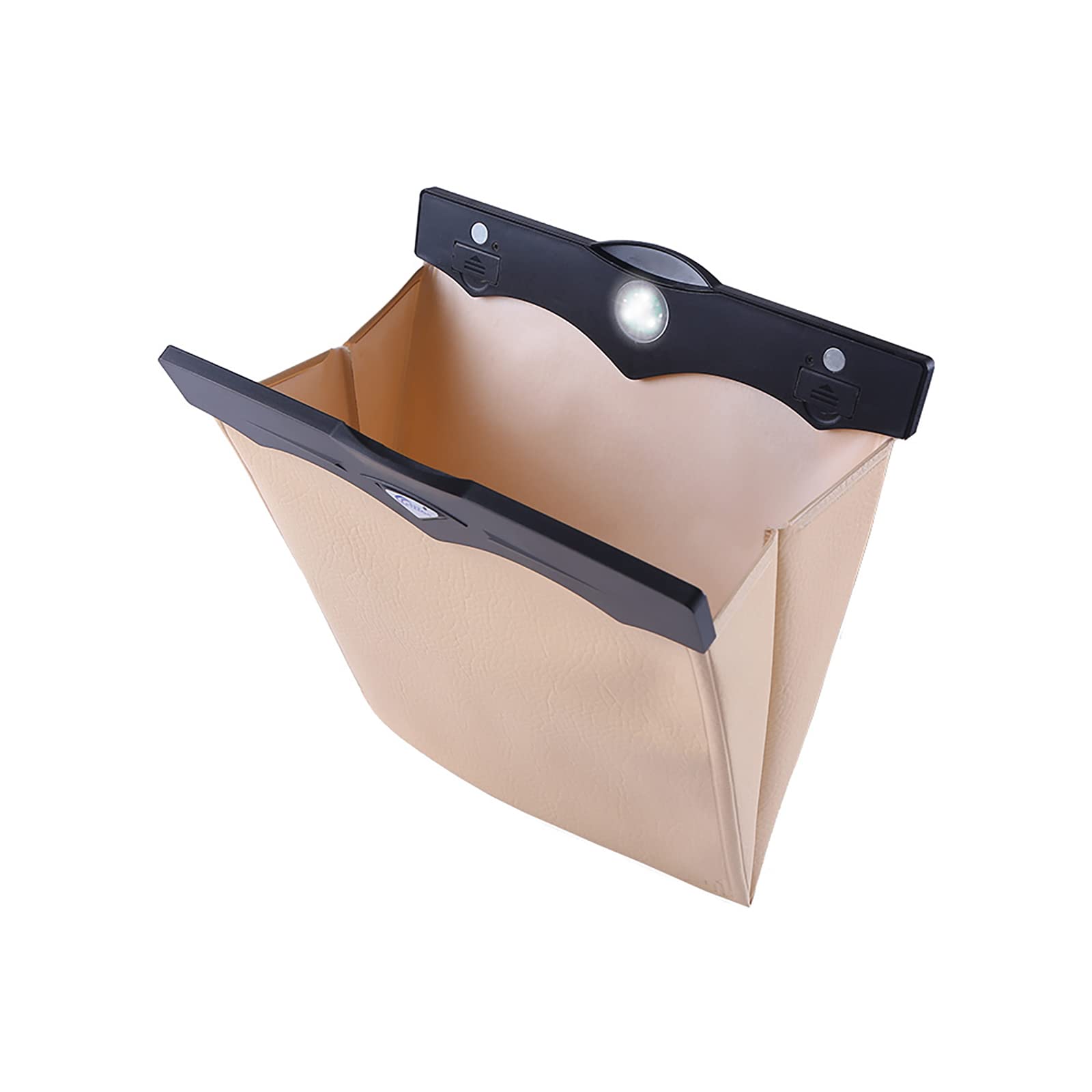 SCYDAO Multifunctional Collapsible Car Trash Can - Hanging LED Light Storage Bag for Cars, Portable Auto Garbage Bin (Beige) | Perfect for Road Trips, Commuting & Keeping Your Vehicle Clean