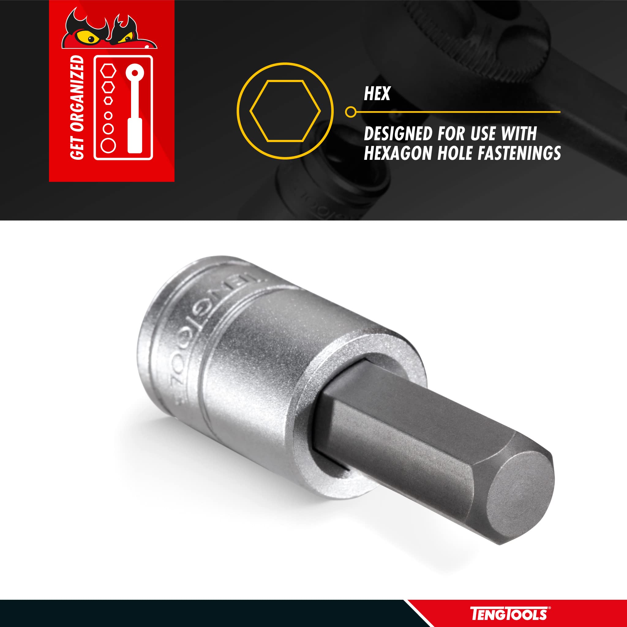 Teng Tools 1/2 Inch SAE 1/2 Inch Drive Hex Chrome Vanadium Socket Set - Professional Mechanic Hand Tools for Automotive Repair & DIY Projects - M121116-C