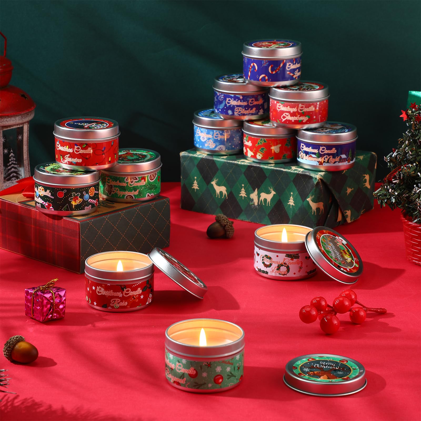 MTLEE 24-Piece Christmas Candles Bulk Set - 2 oz Scented Soy Wax Candles in Tins with 12 Fragrances | Holiday Gifts for Women, Mom & Aromatherapy | Perfect for Home Decor, Party Favors & Relaxation