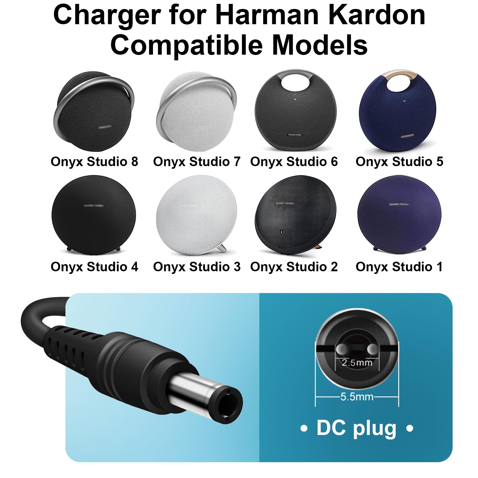 Harman Kardon Onyx Studio 8/7/6/5/4/3/2/1 Wireless Speaker Charger - 19V 38W AC Fast Charging Power Adapter Replacement | Compatible with All Onyx Studio Models | Perfect for Home, Office & Outdoor Use